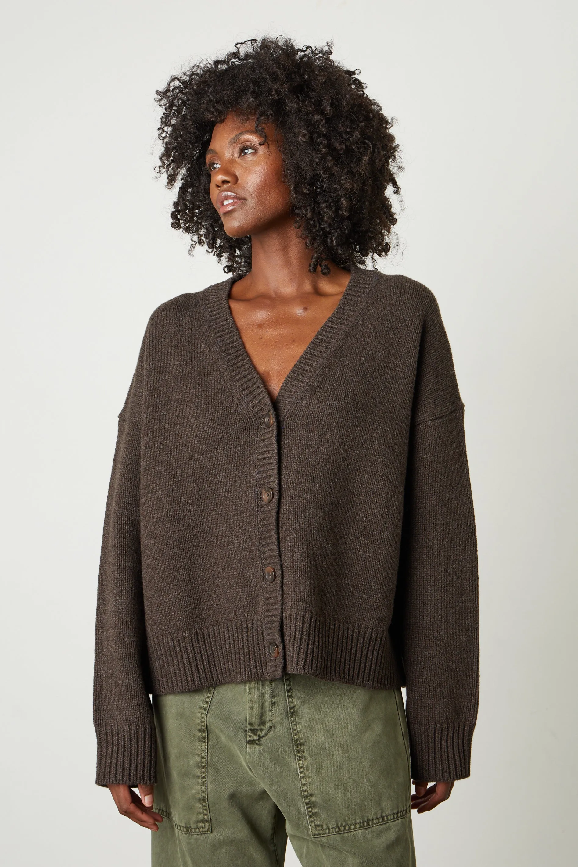 AURORA BUTTON FRONT CARDIGAN IN COFFEE