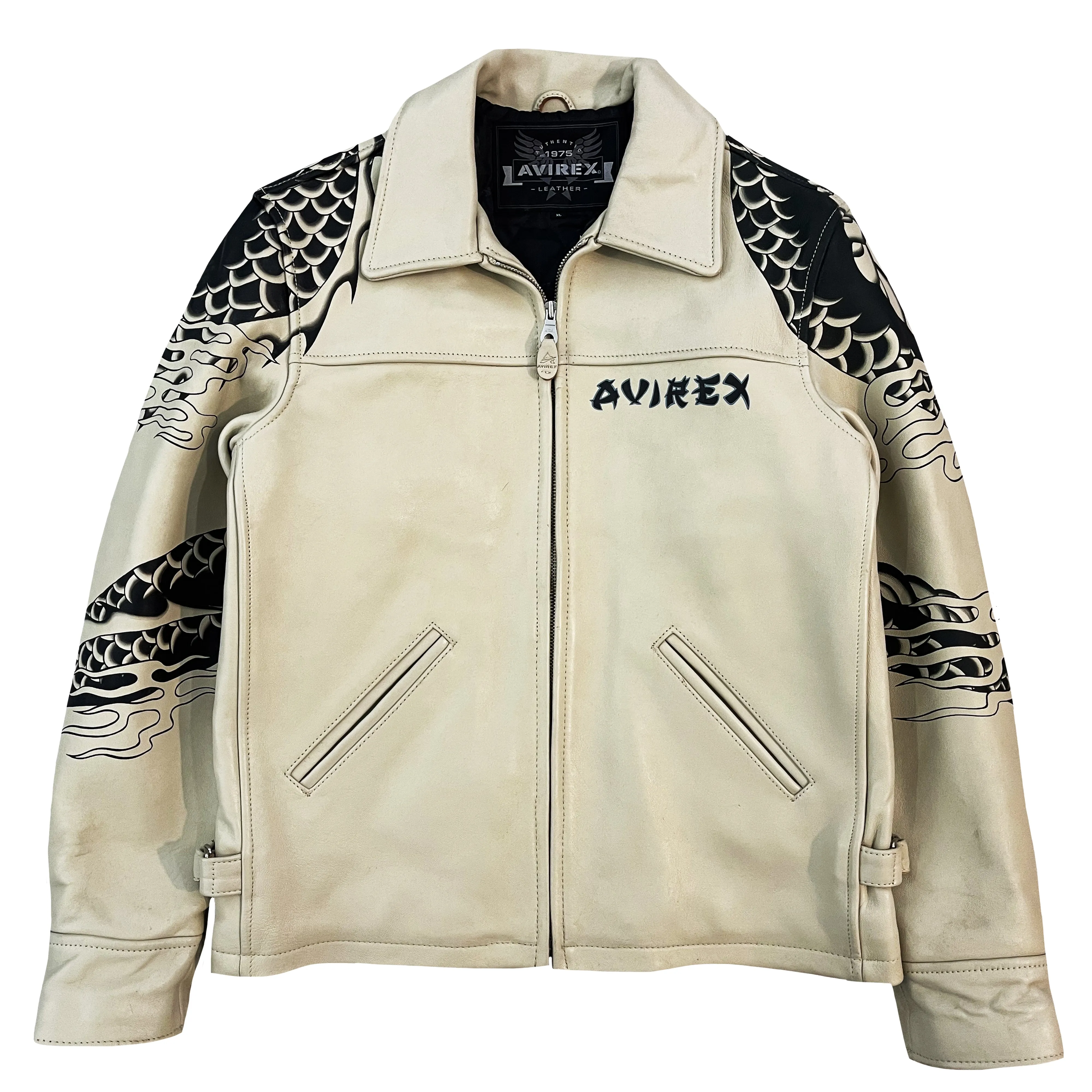 Avirex Hand Painted Snake & Dragon Leather Jacket - XL