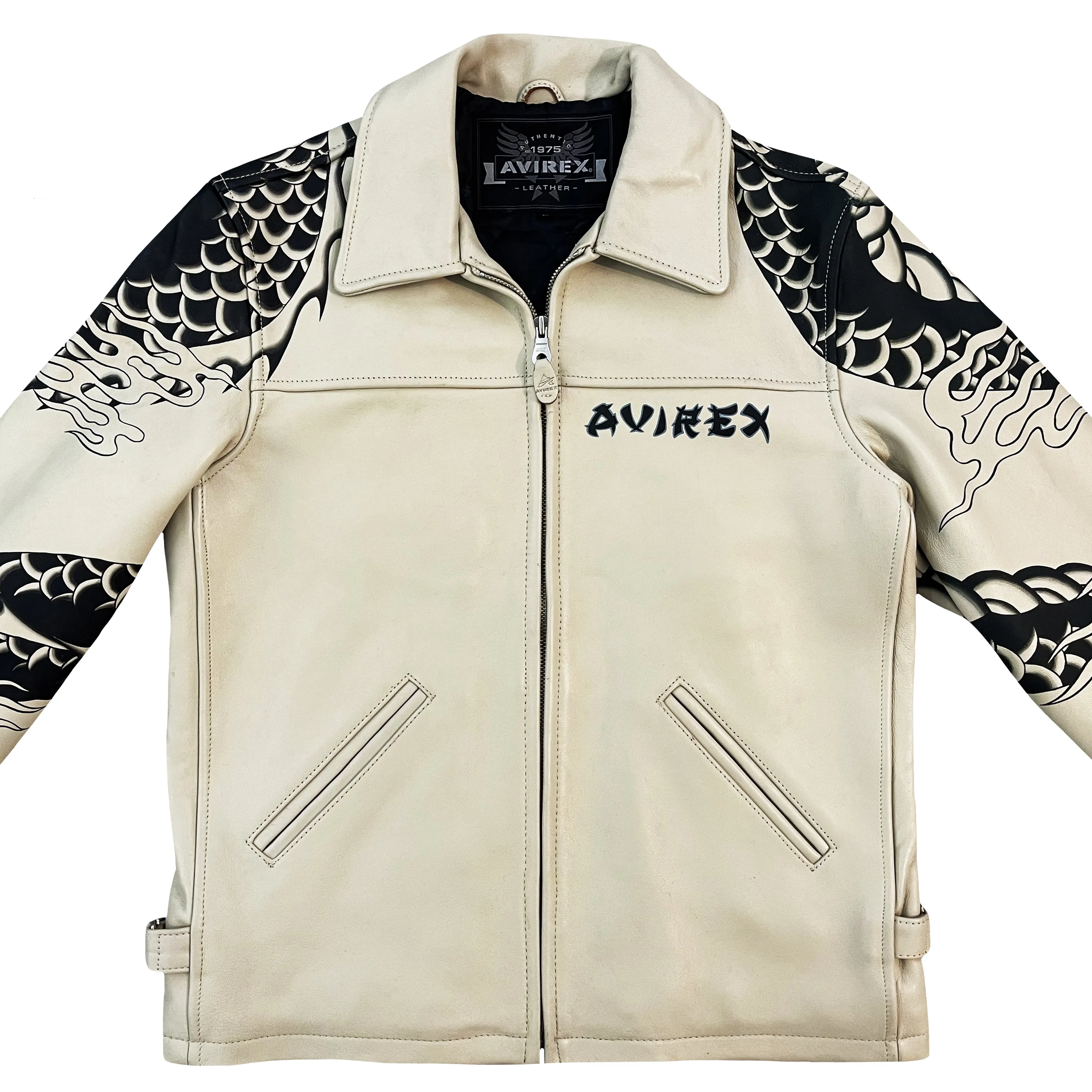 Avirex Hand Painted Snake & Dragon Leather Jacket - XL