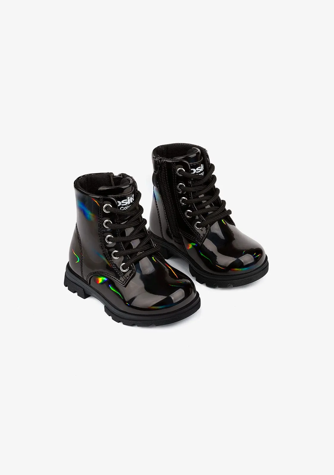 Baby's Black Iridescent Combat Boots