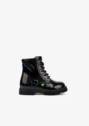 Baby's Black Iridescent Combat Boots