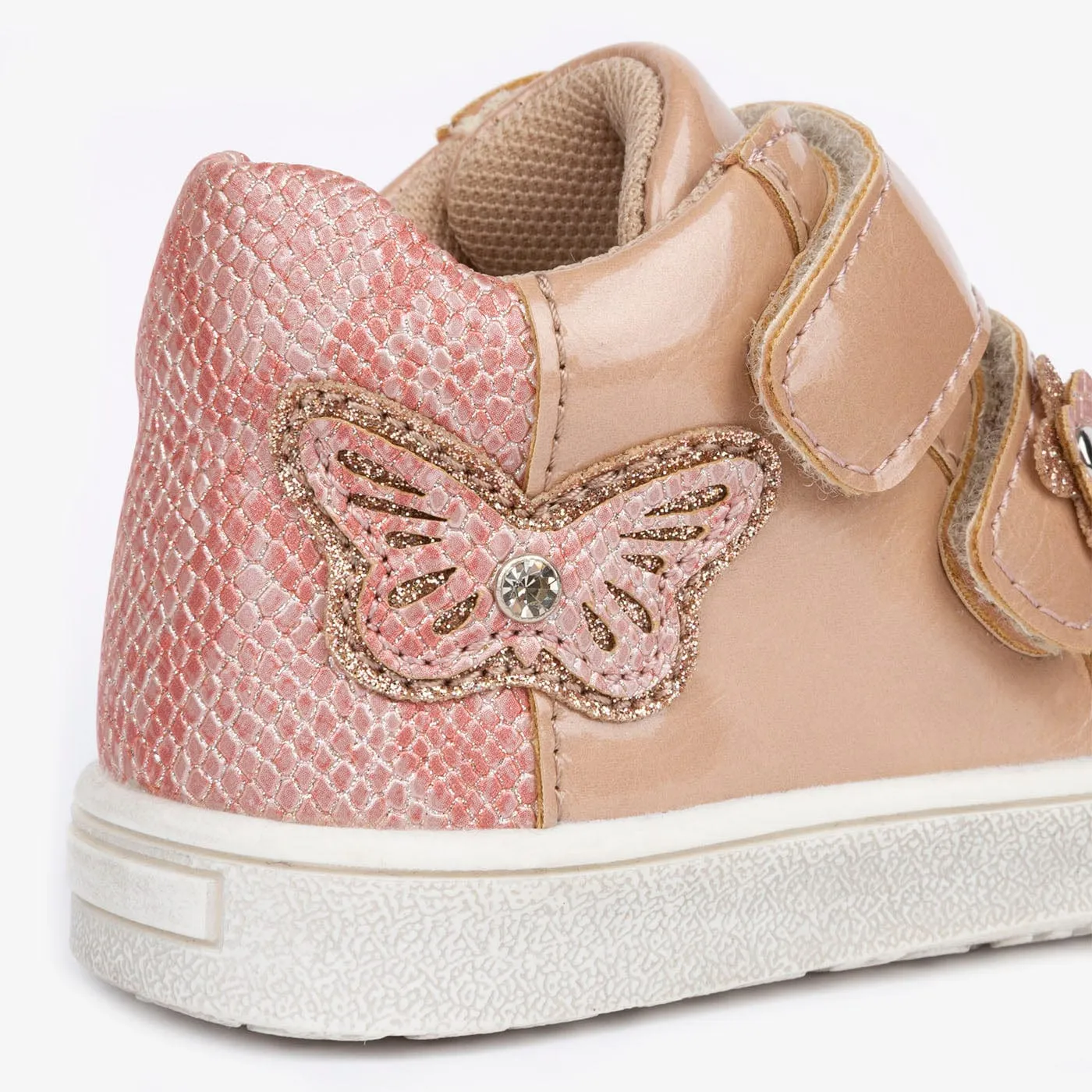 Baby's Pink Butterfly Ankle Boots Metallized