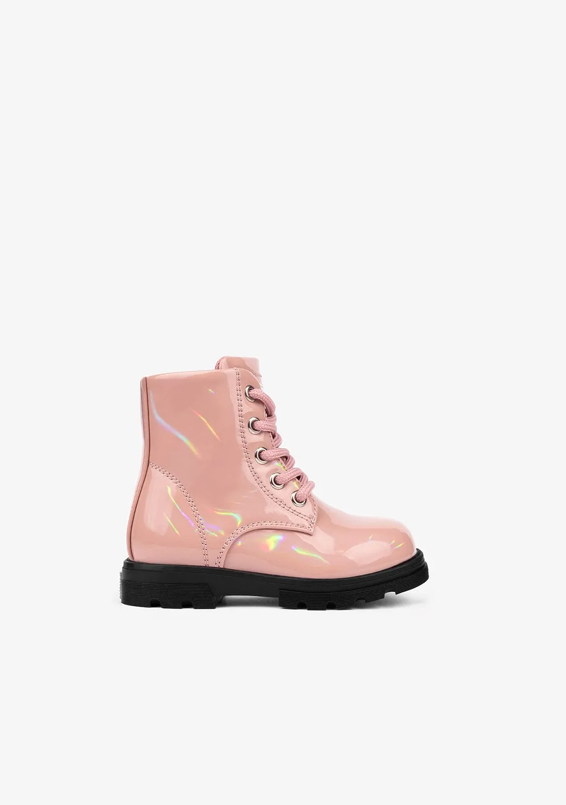 Baby's Pink Iridescent Combat Boots