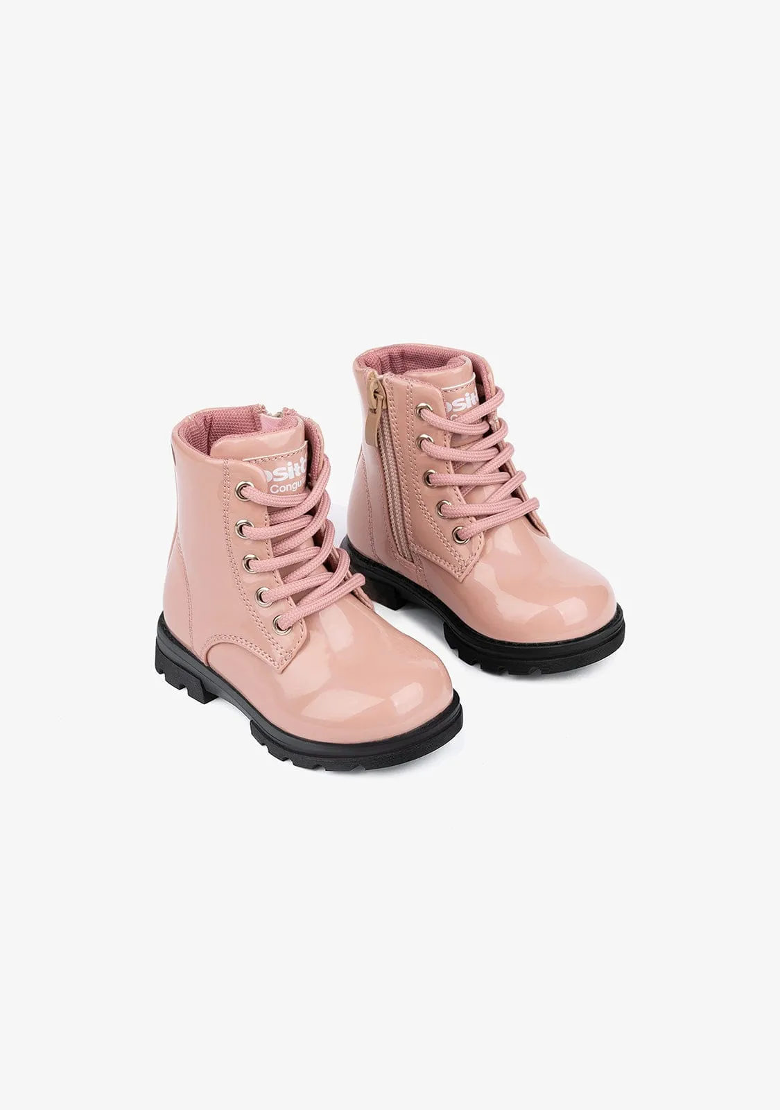 Baby's Pink Iridescent Combat Boots