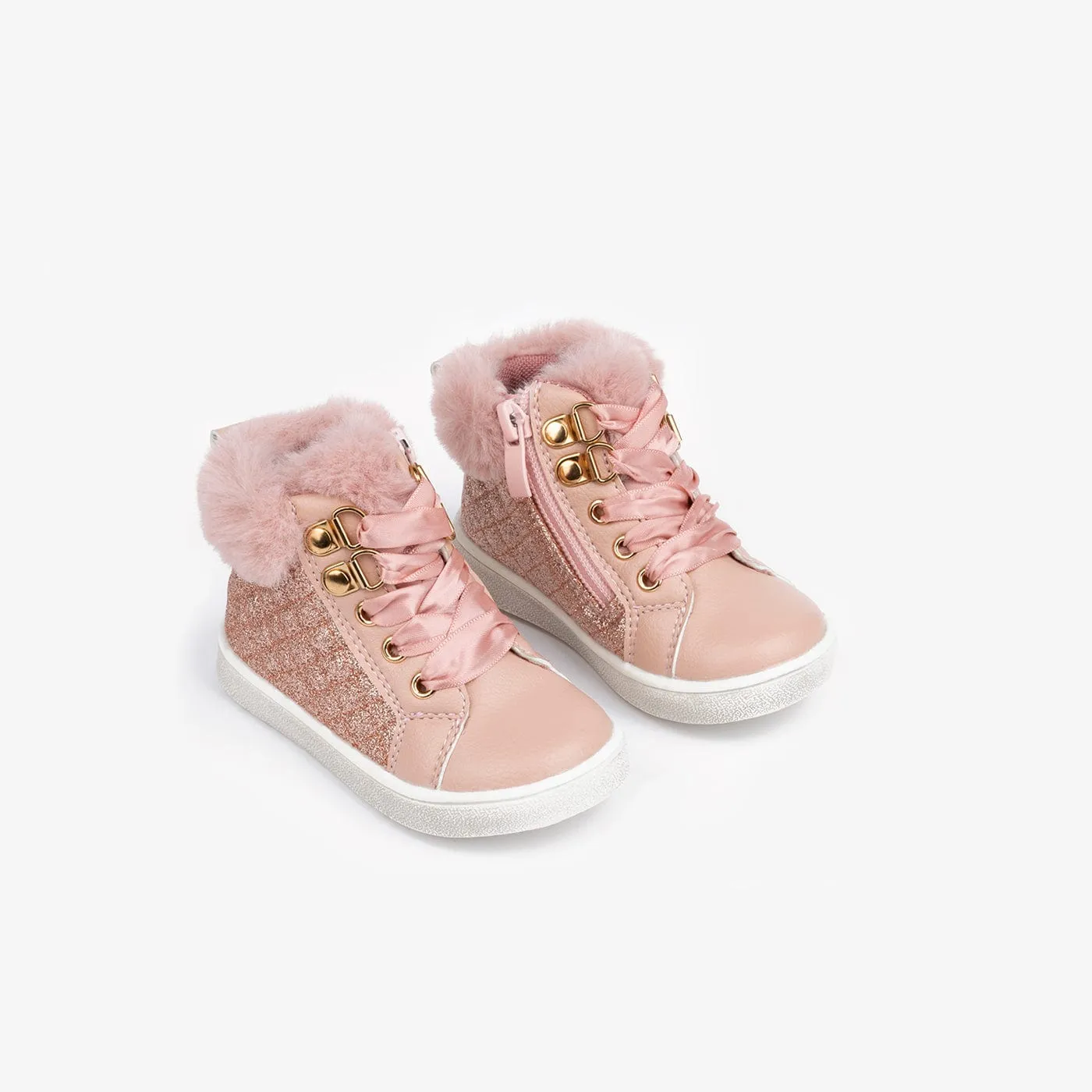 Baby's Pink Quilted Ankle Boots Napa