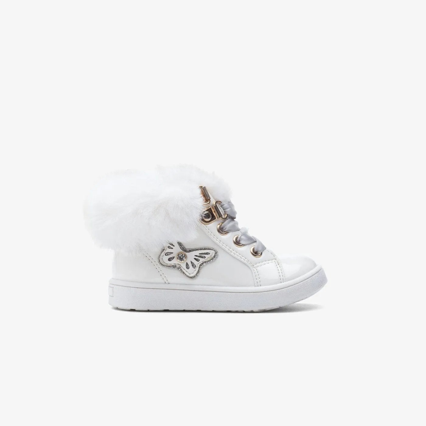 Baby's White Butterfly Patent Leather Boots