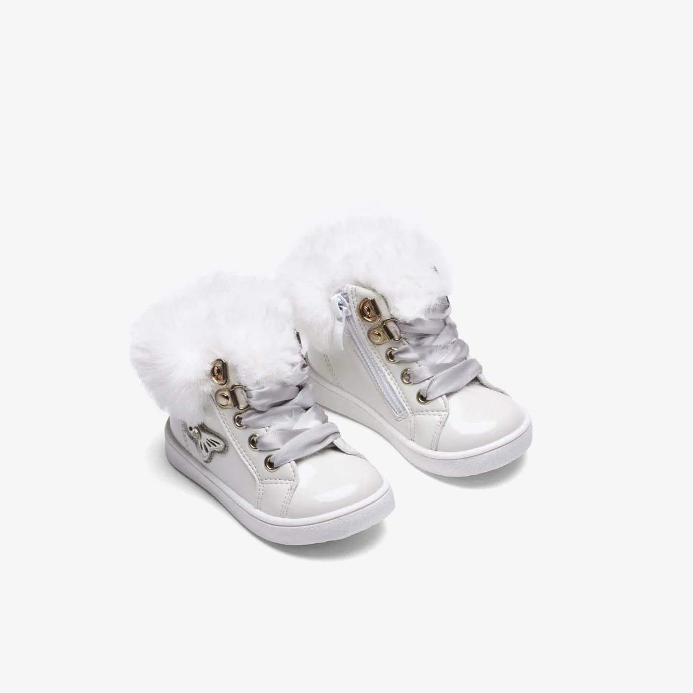 Baby's White Butterfly Patent Leather Boots