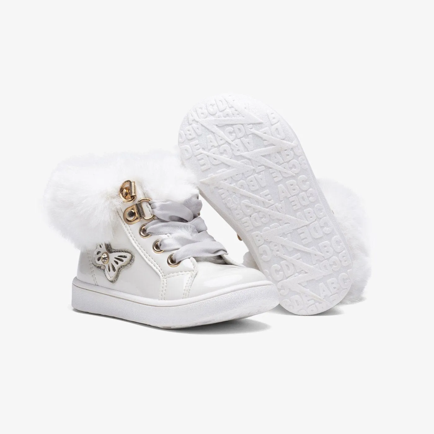 Baby's White Butterfly Patent Leather Boots