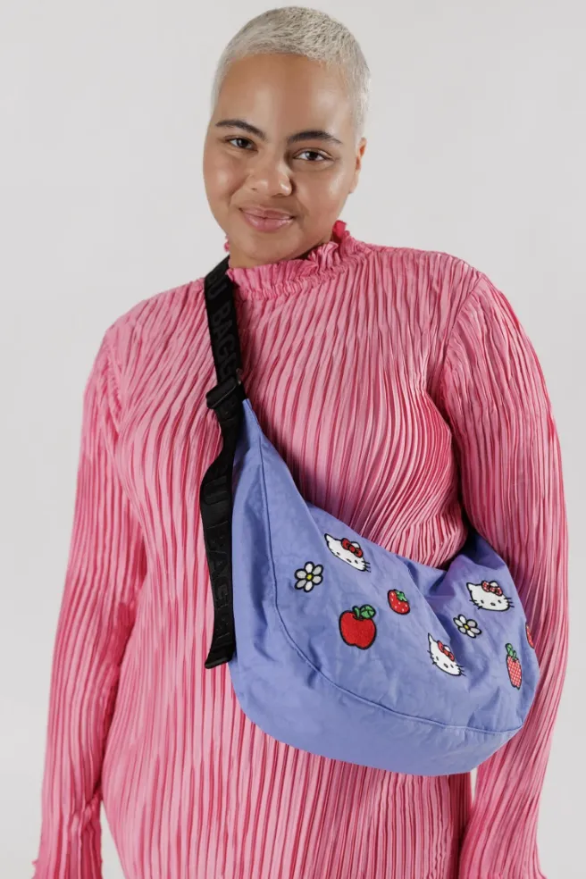 Baggu Medium Nylon Crescent Bag- Embroidered Hello Kitty