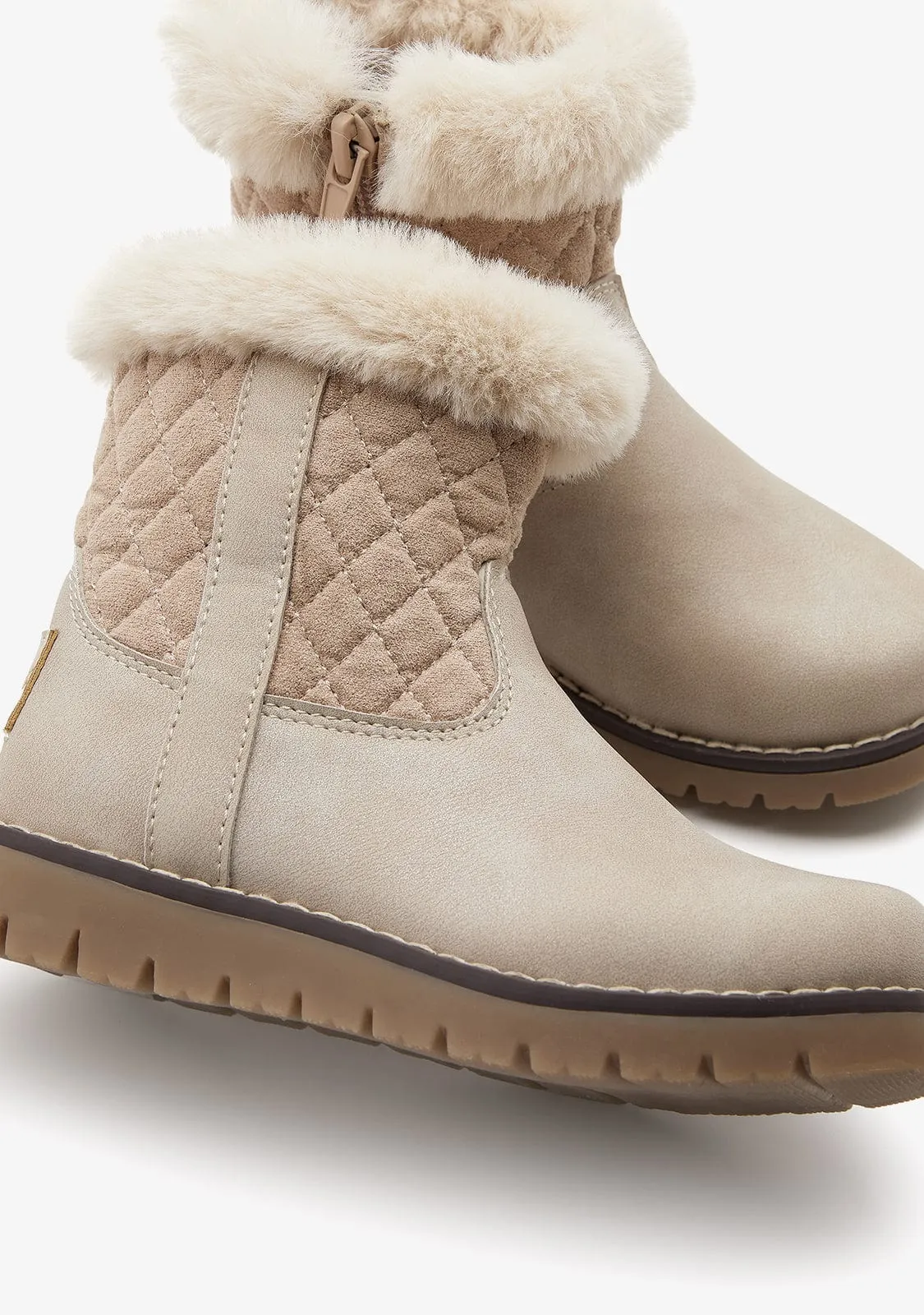 Beige Diamond Plush Boots