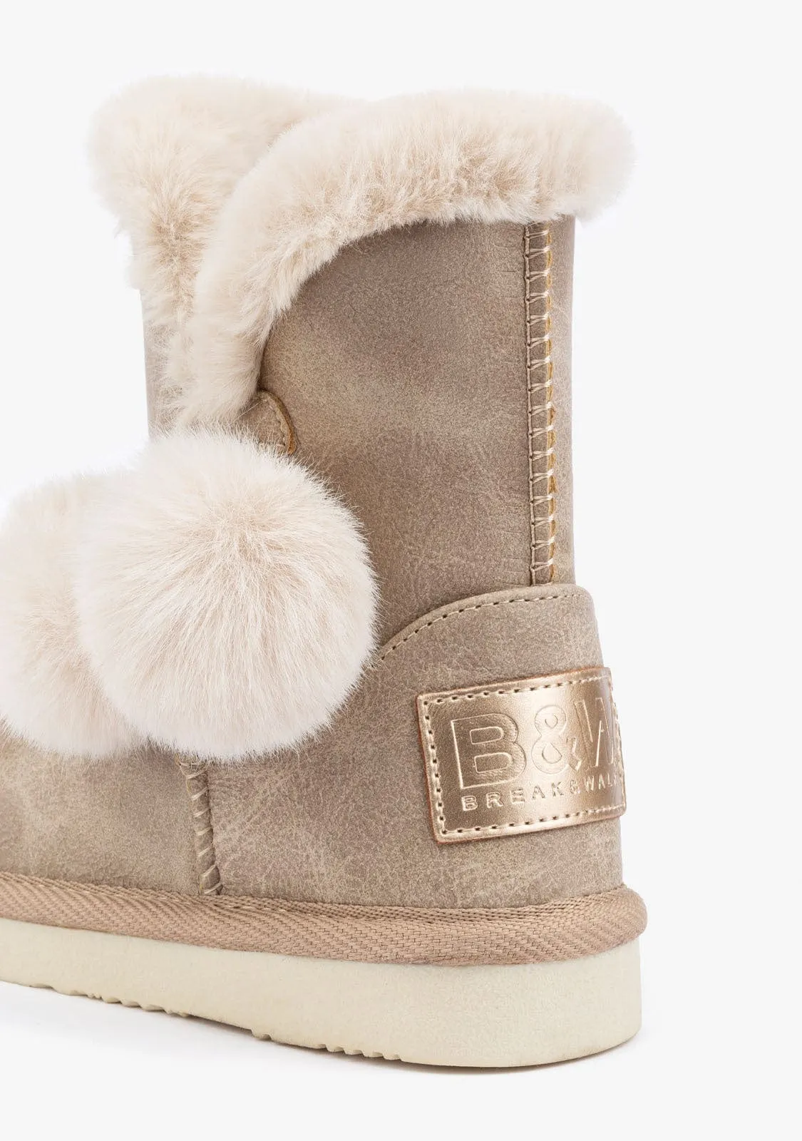 Beige Pompon Fur Australian Boots B&W