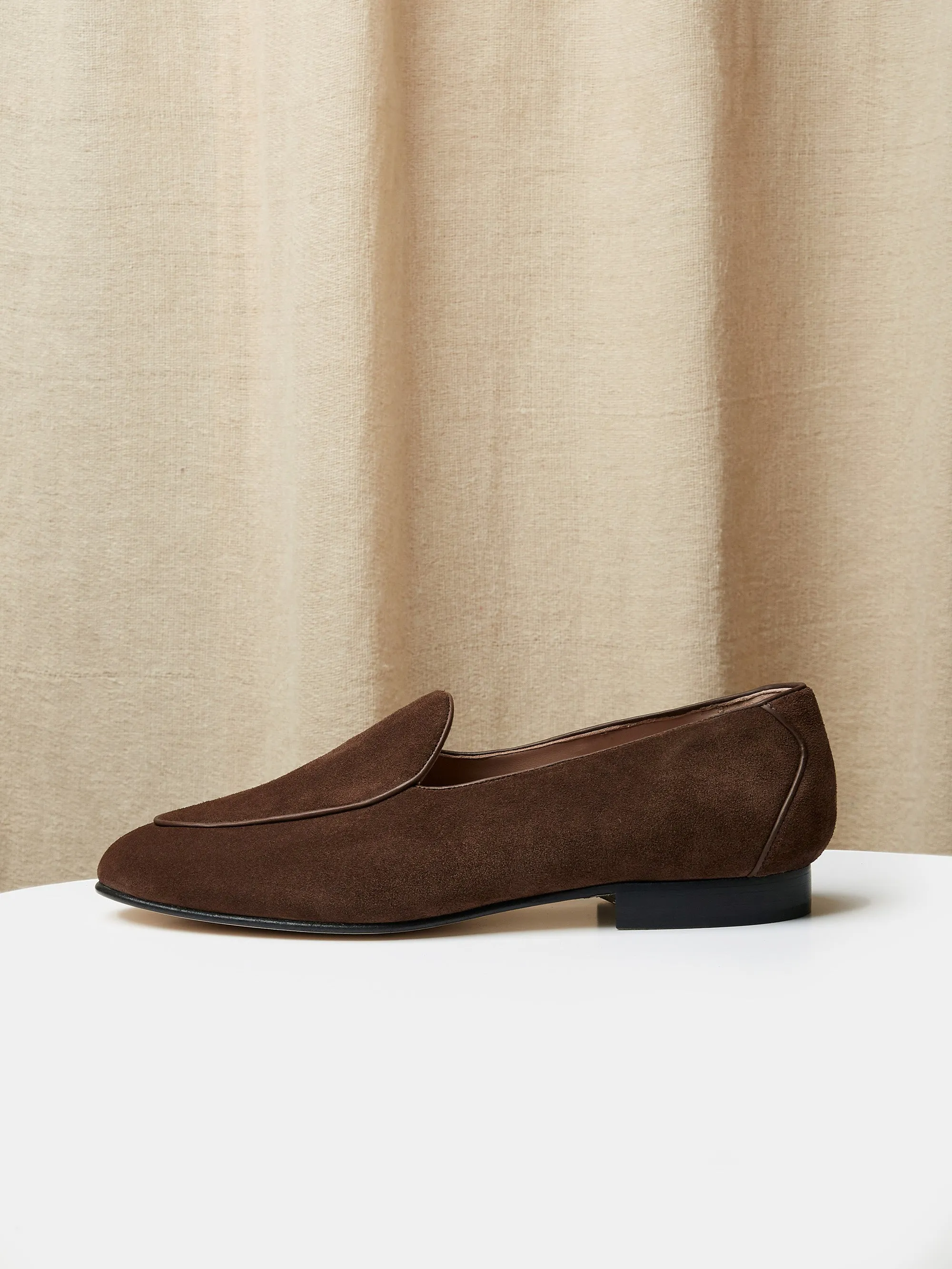 Belgian Loafers in Chocolate Brown Suede