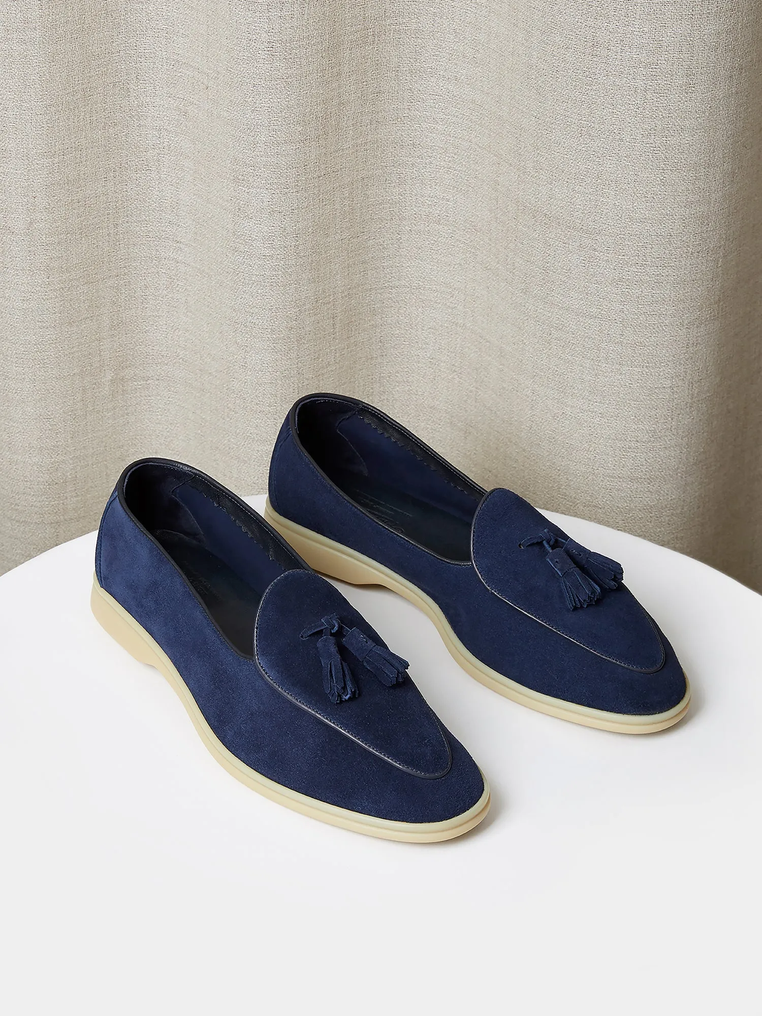 Belgian Loafers in Unlined Navy Suede