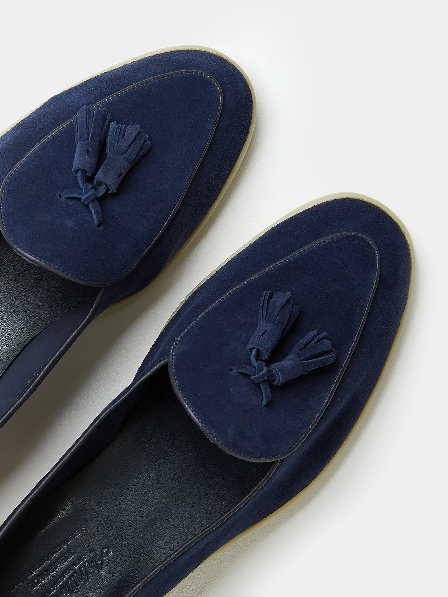 Belgian Loafers in Unlined Navy Suede