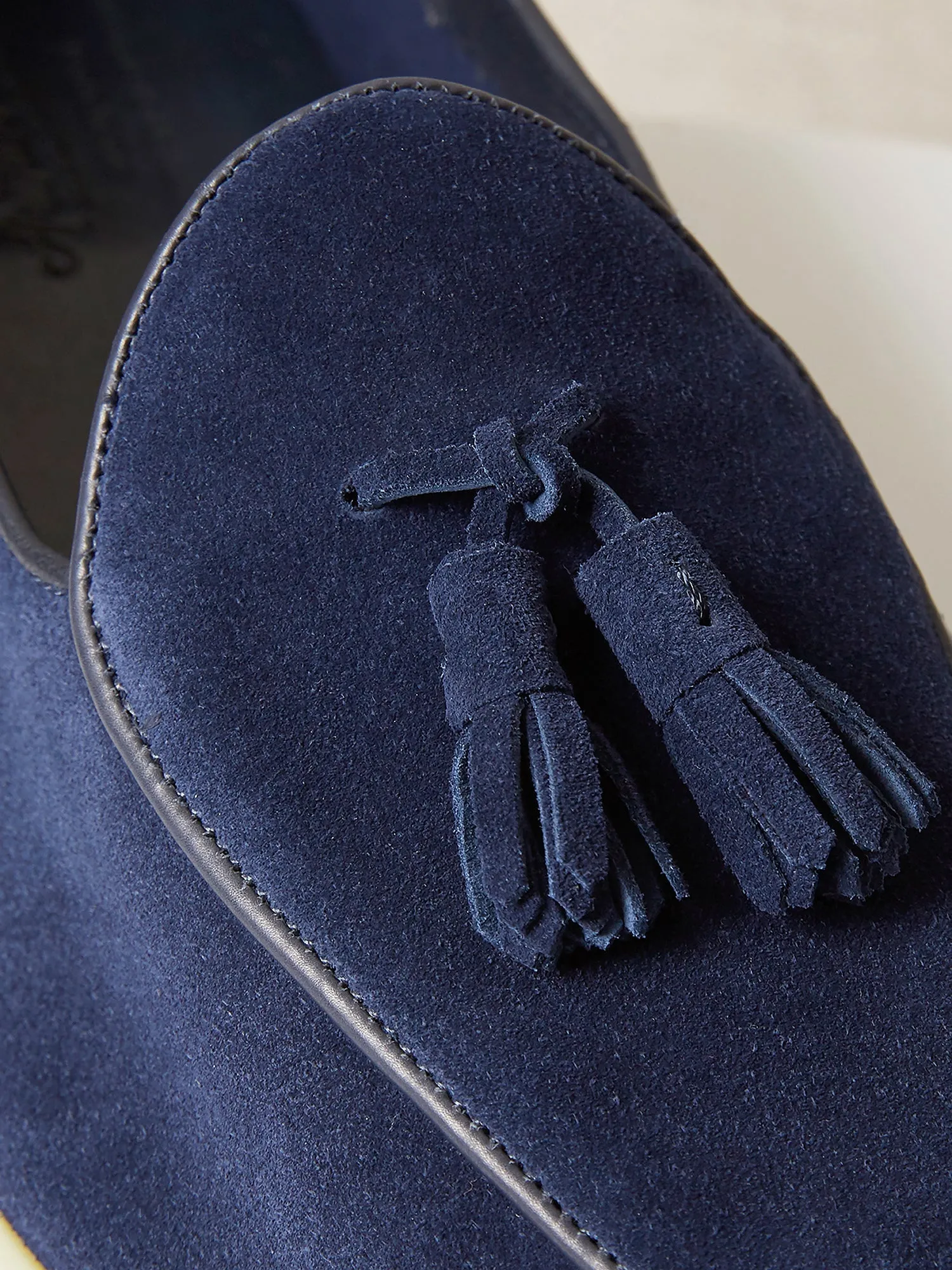 Belgian Loafers in Unlined Navy Suede