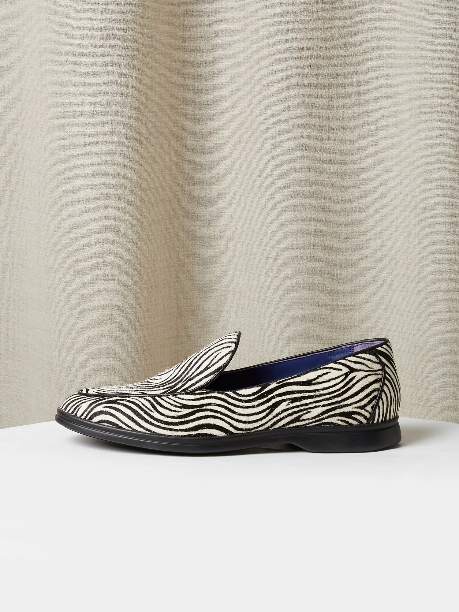 Belgian Loafers in Zebra Pony Hair with Rubber Soles