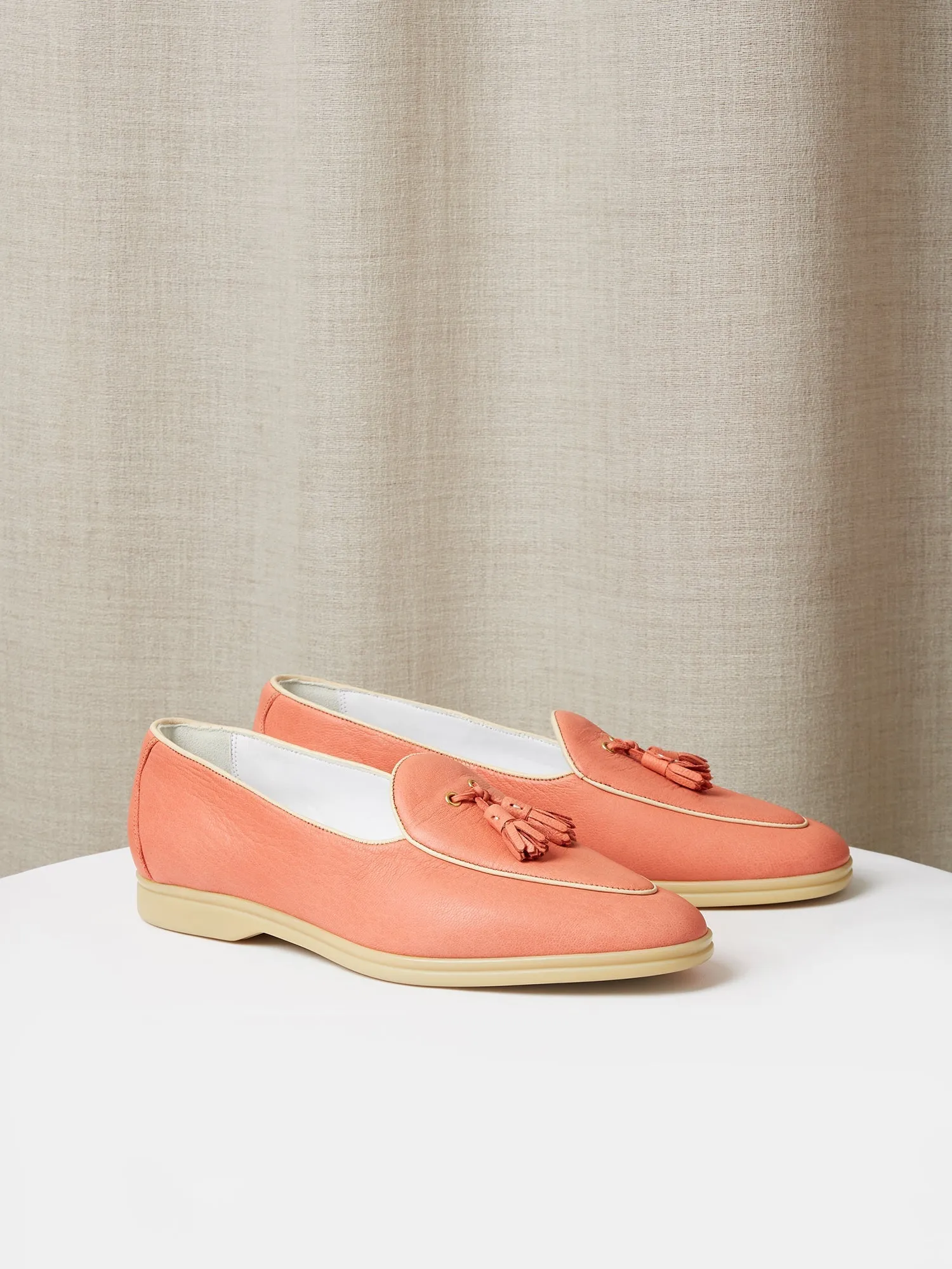 Belgian Tassel Loafers in Coral Deer Leather