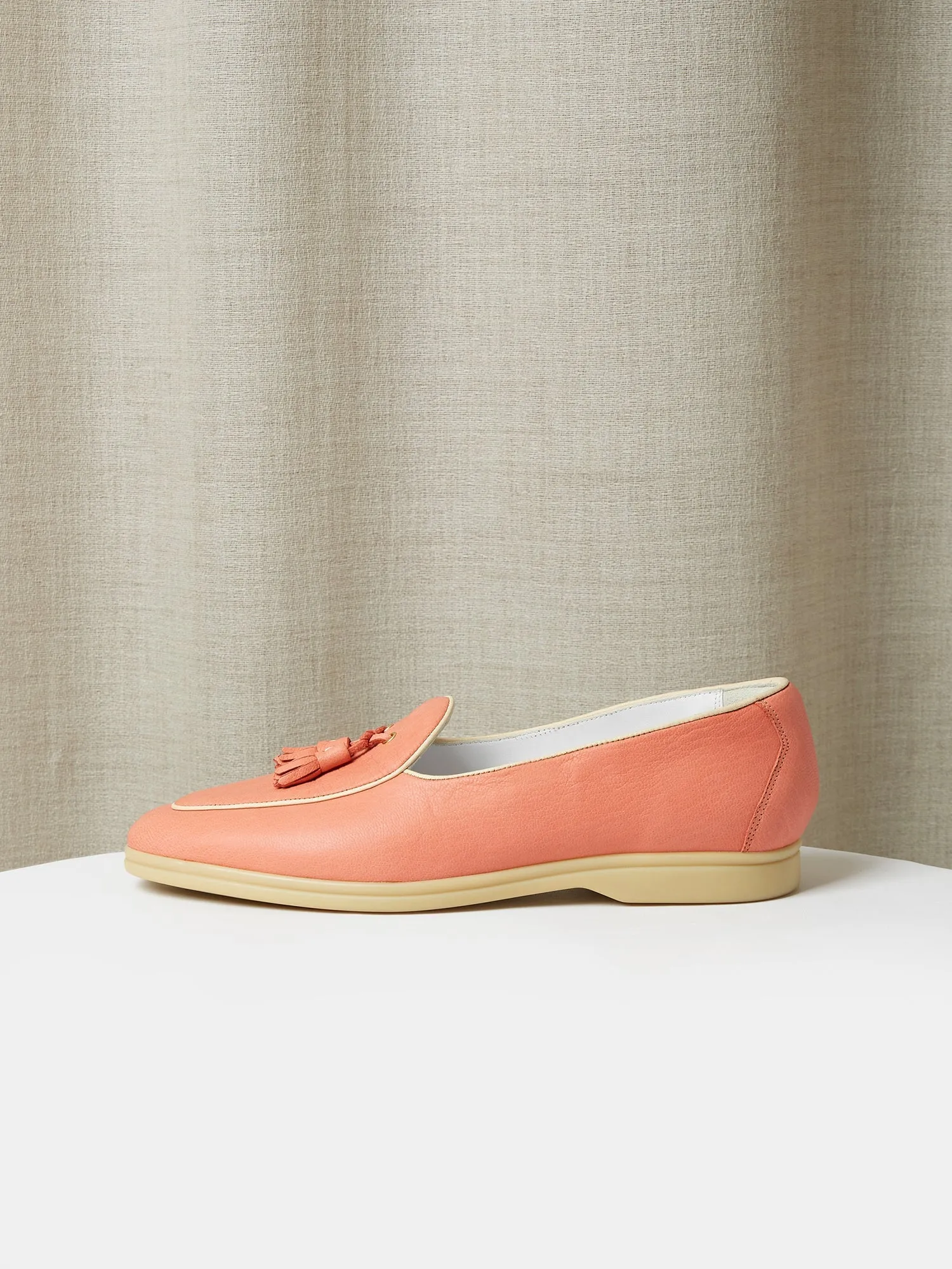 Belgian Tassel Loafers in Coral Deer Leather