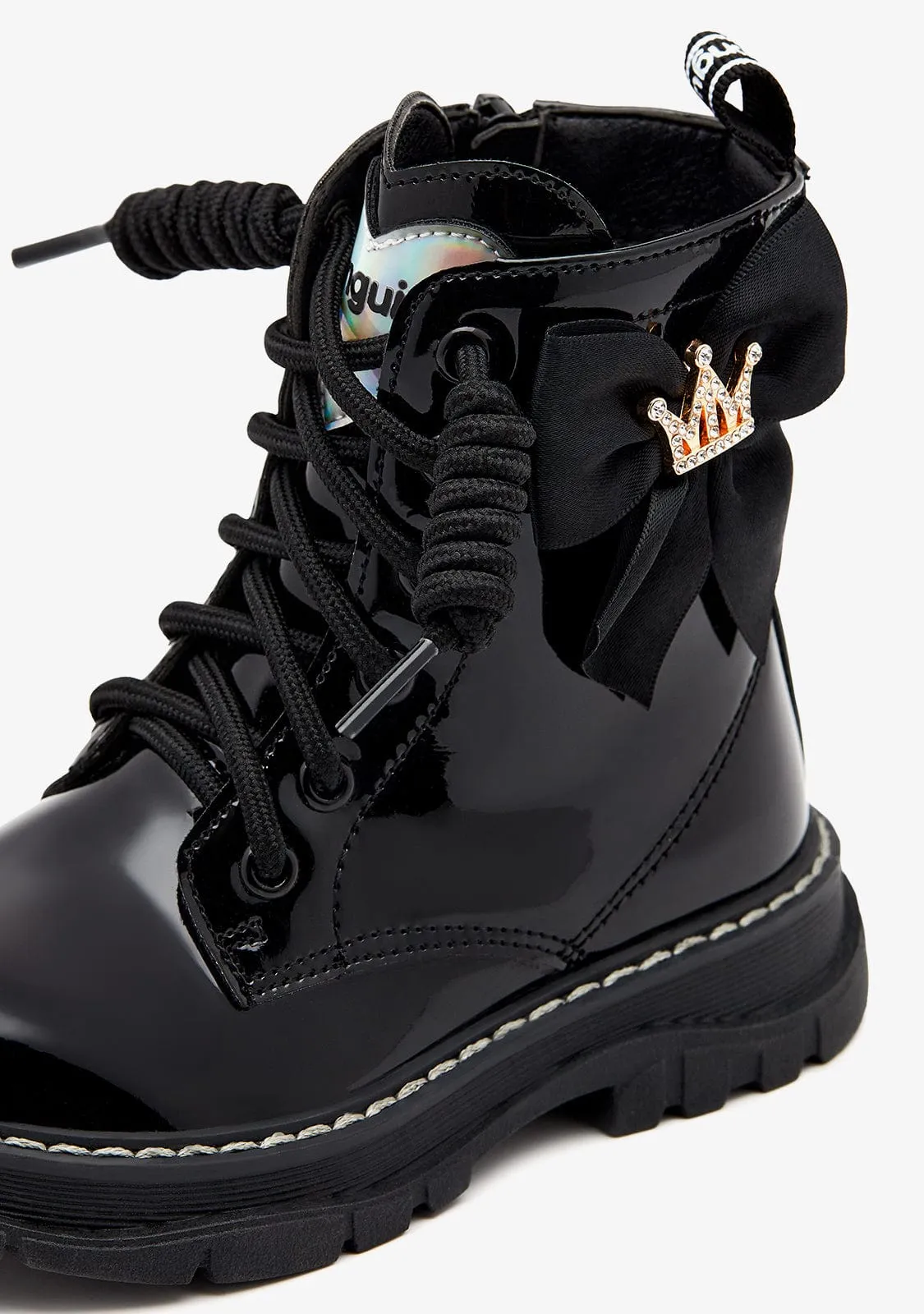 Black Crown Patent Leather Boots