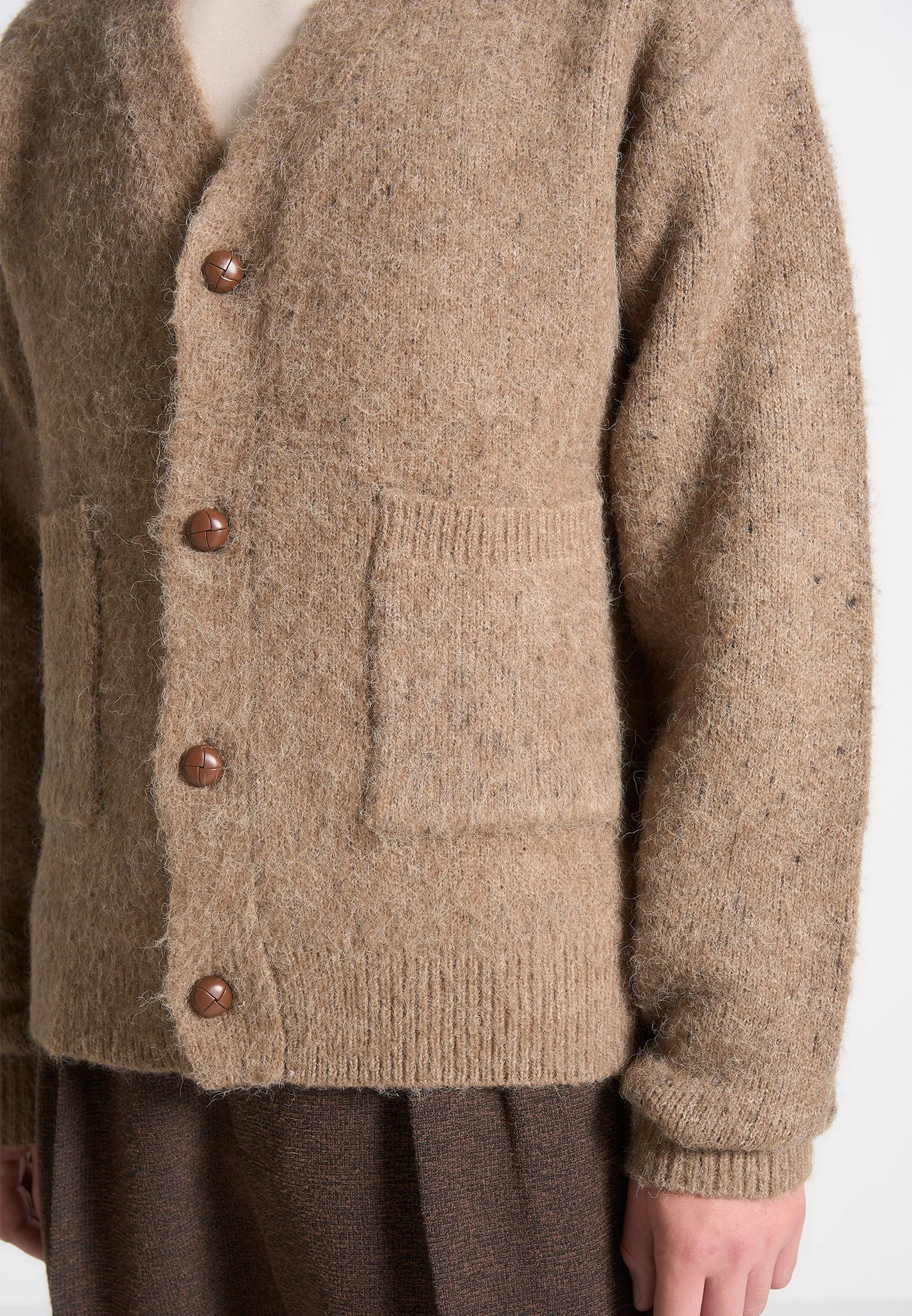 Brushed Wool Knit Cardigan - Beige