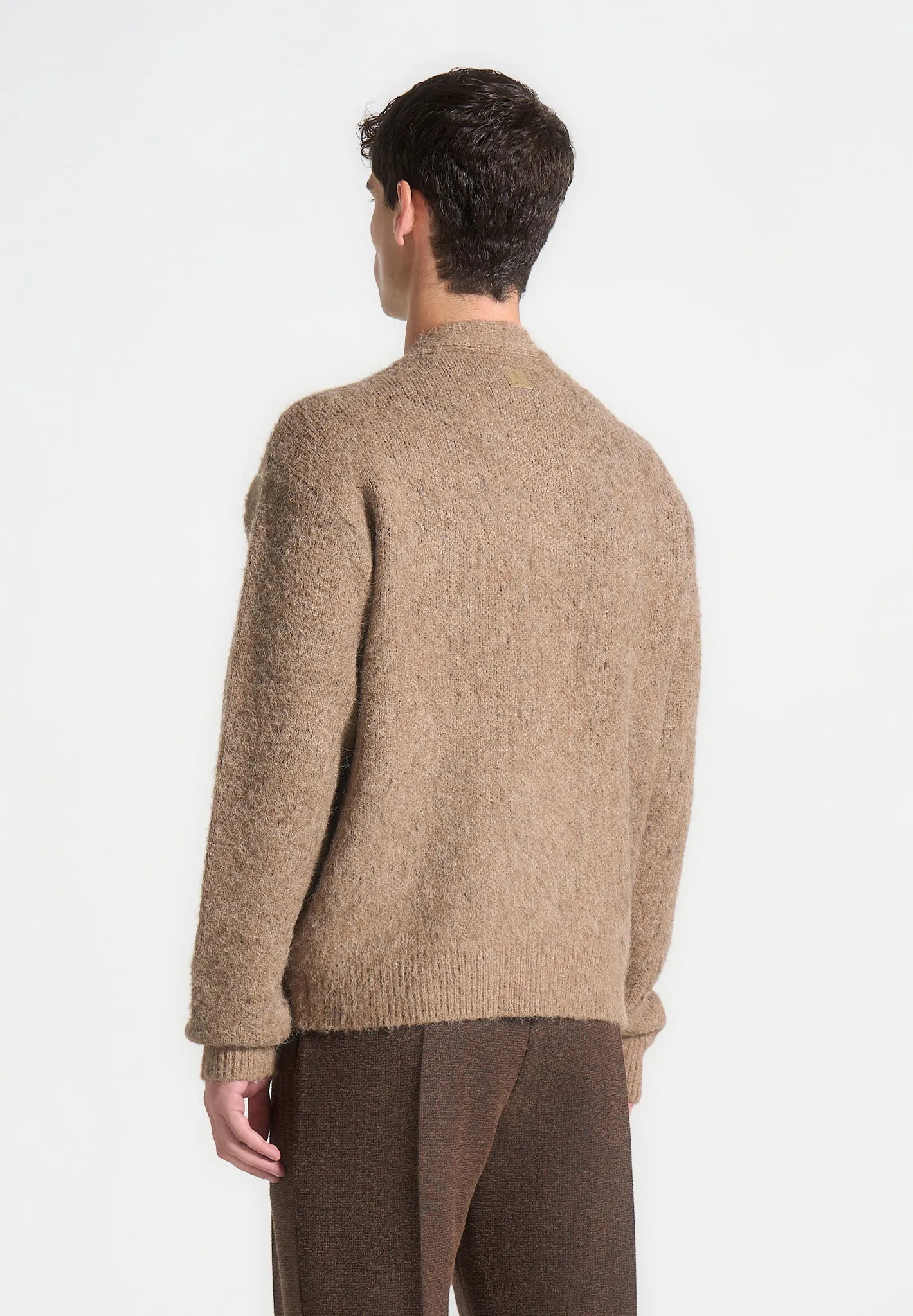 Brushed Wool Knit Cardigan - Beige