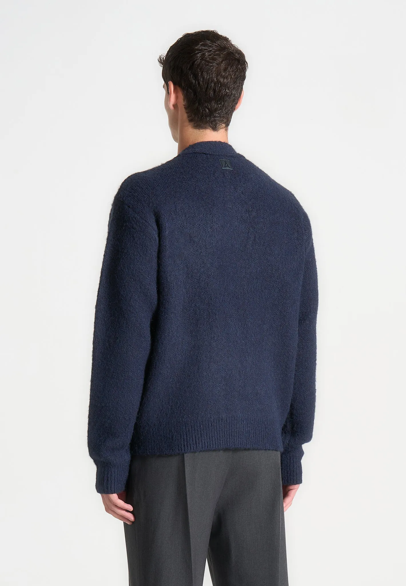 Brushed Wool Knit Cardigan - Navy