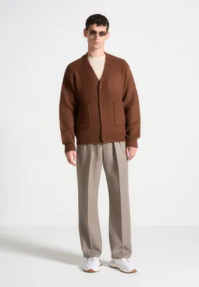 Brushed Wool Knit Cardigan - Rust