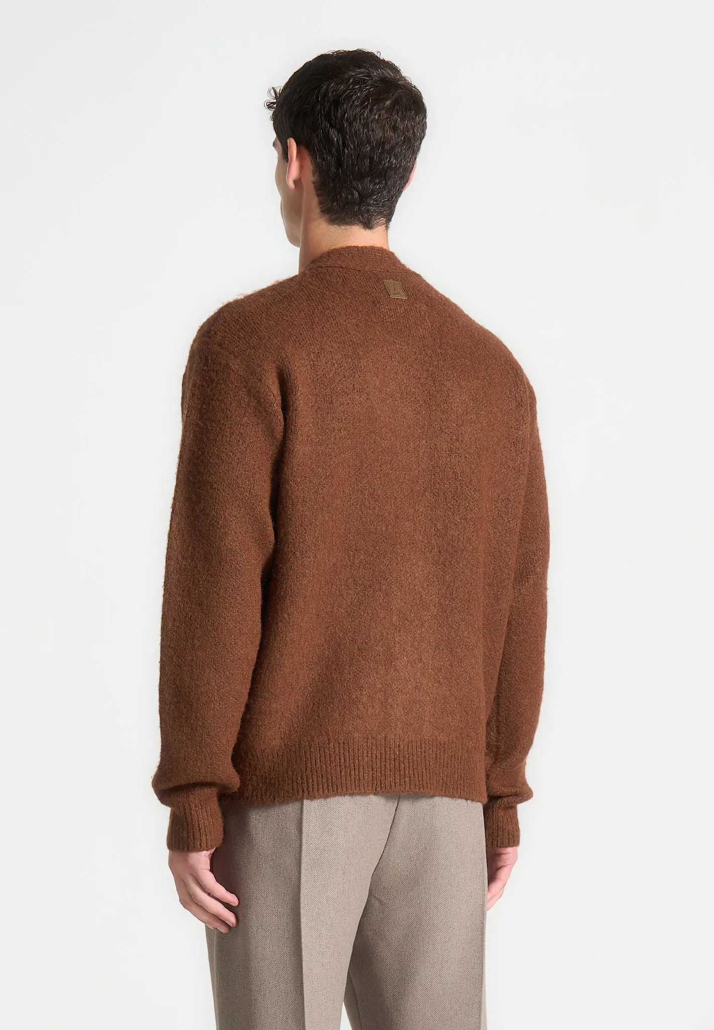 Brushed Wool Knit Cardigan - Rust