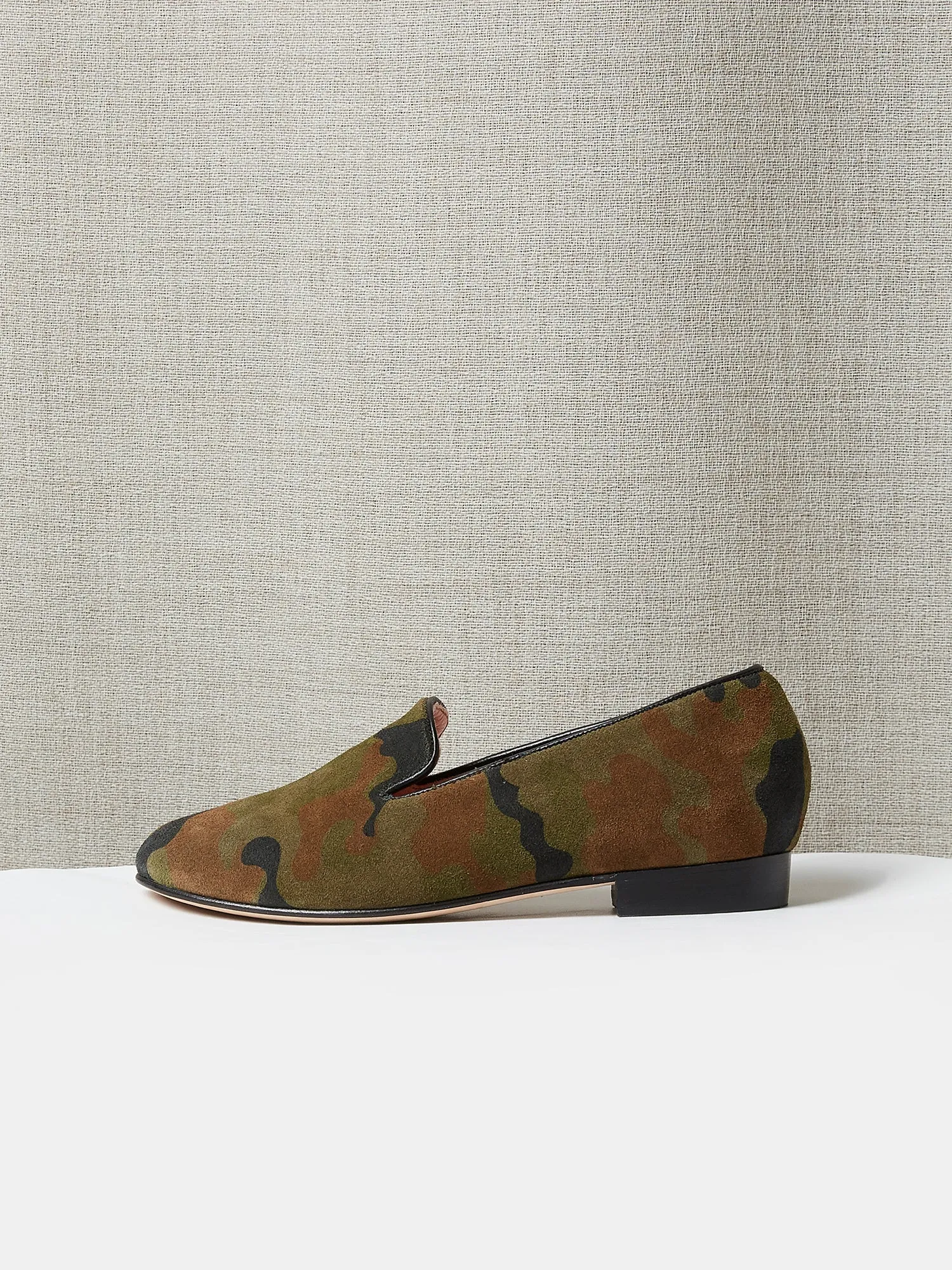 Children's Loafers in Army Green Camouflage Suede