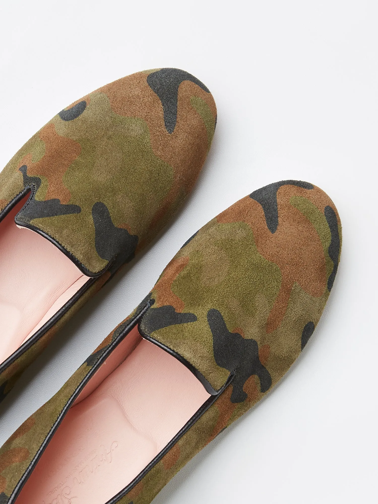 Children's Loafers in Army Green Camouflage Suede