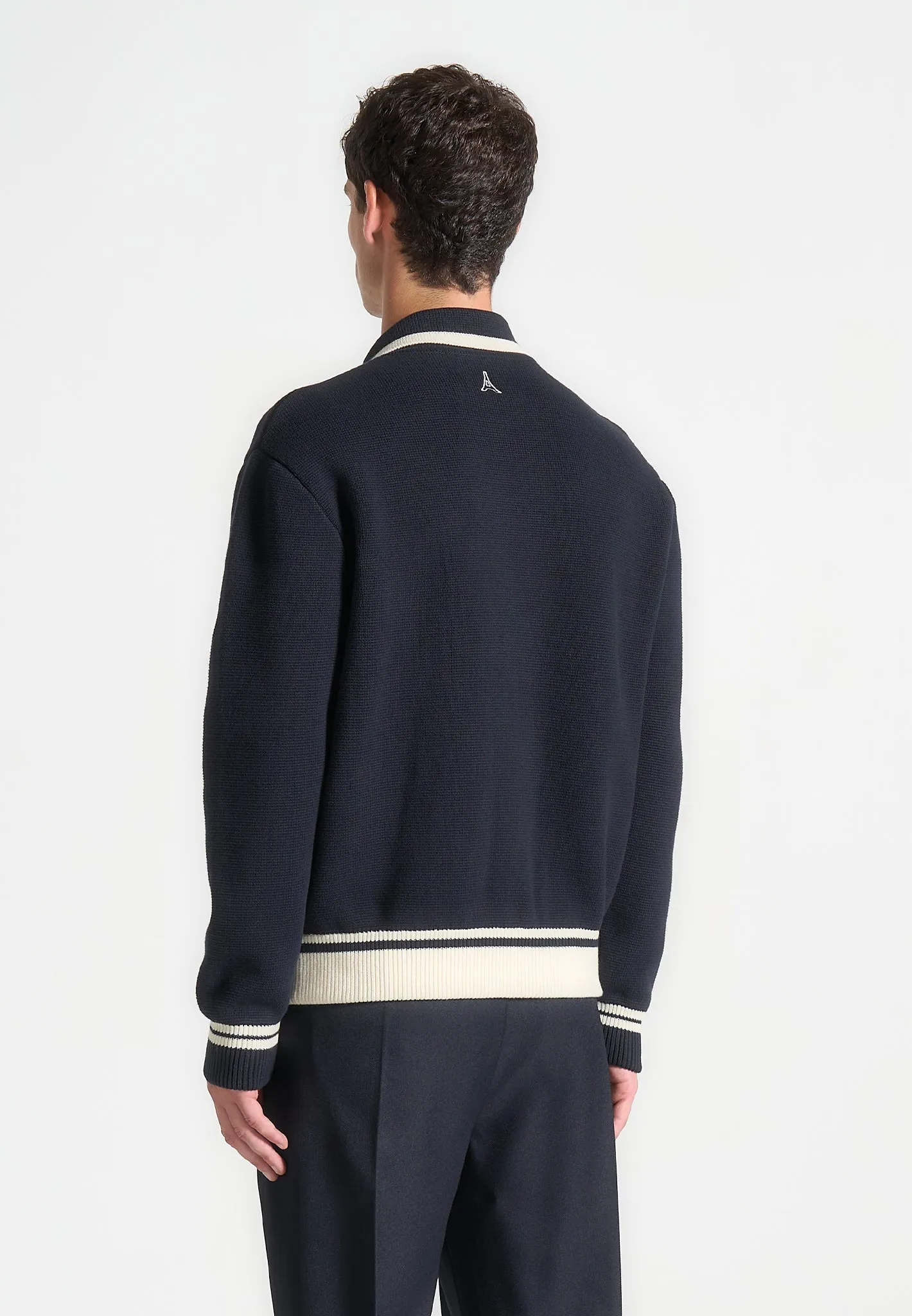 Classic Combed Cotton Knit Cardigan - Navy