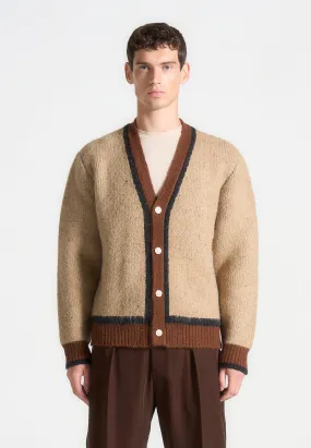 Contrast Knit Cardigan - Beige