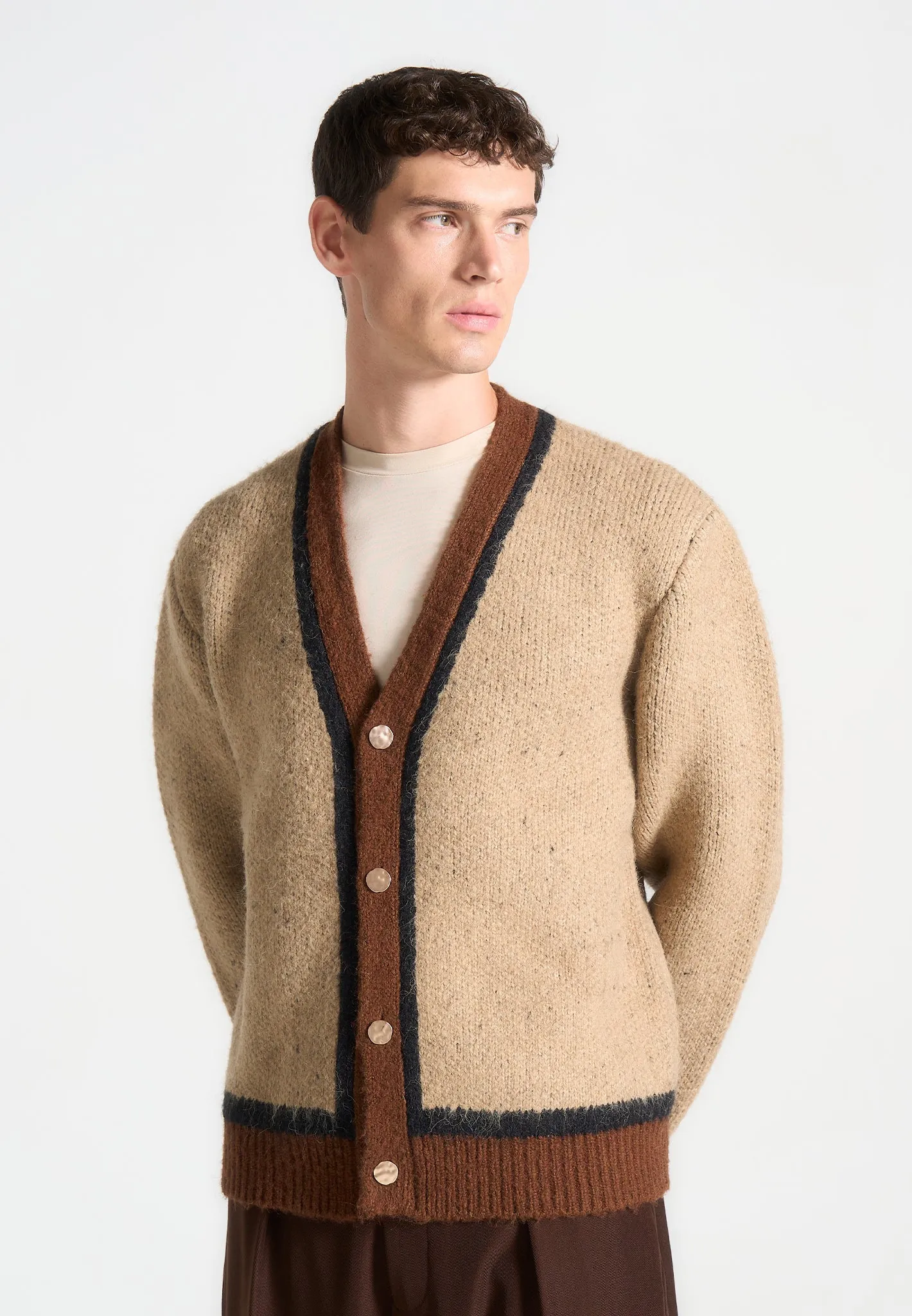 Contrast Knit Cardigan - Beige