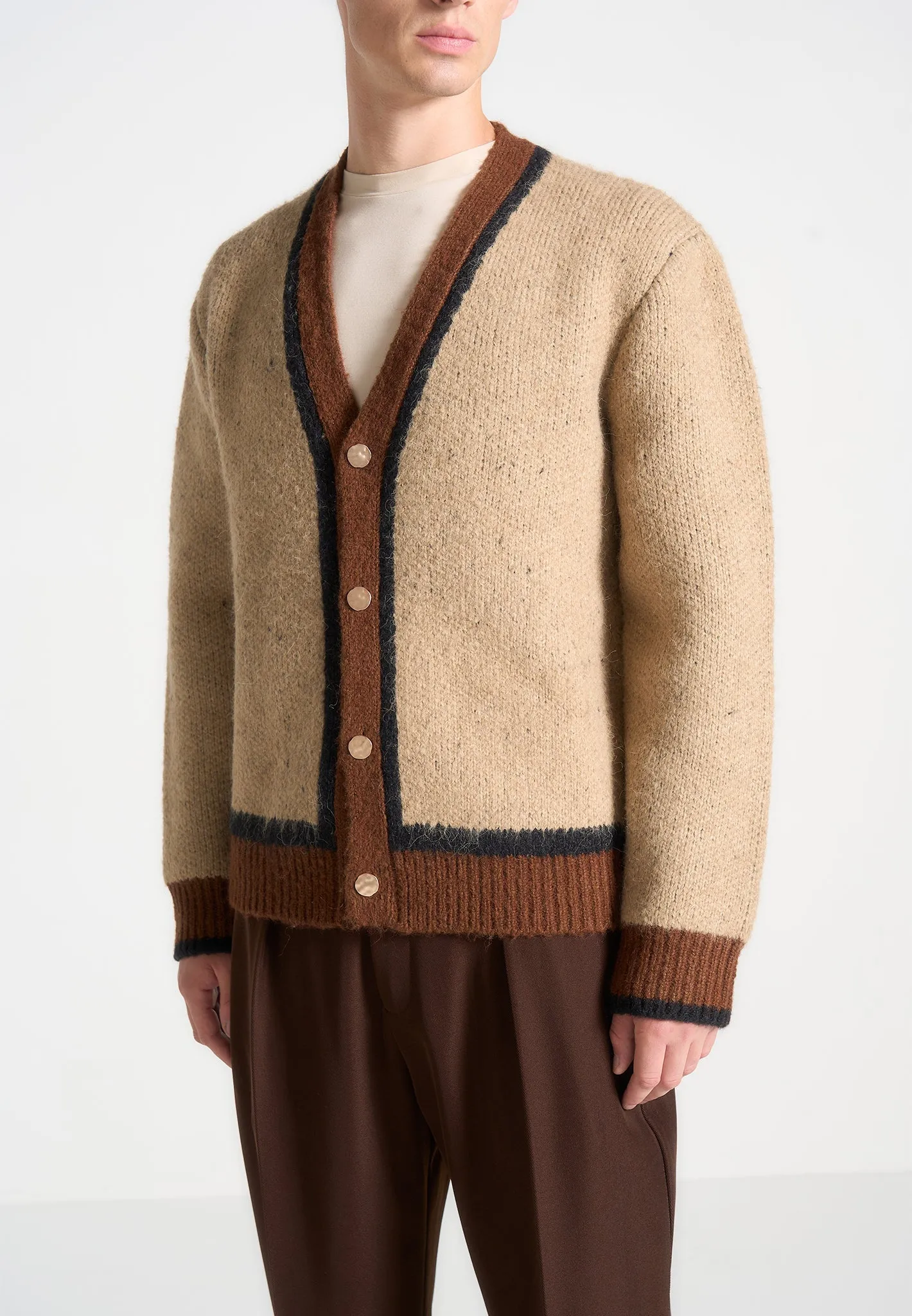 Contrast Knit Cardigan - Beige