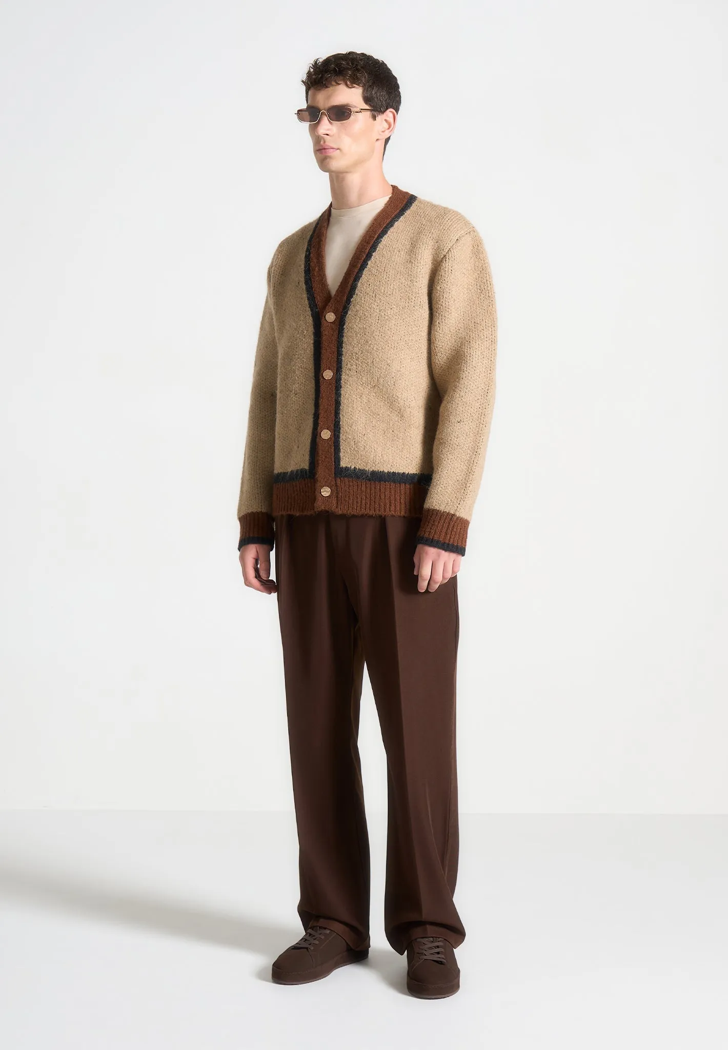 Contrast Knit Cardigan - Beige