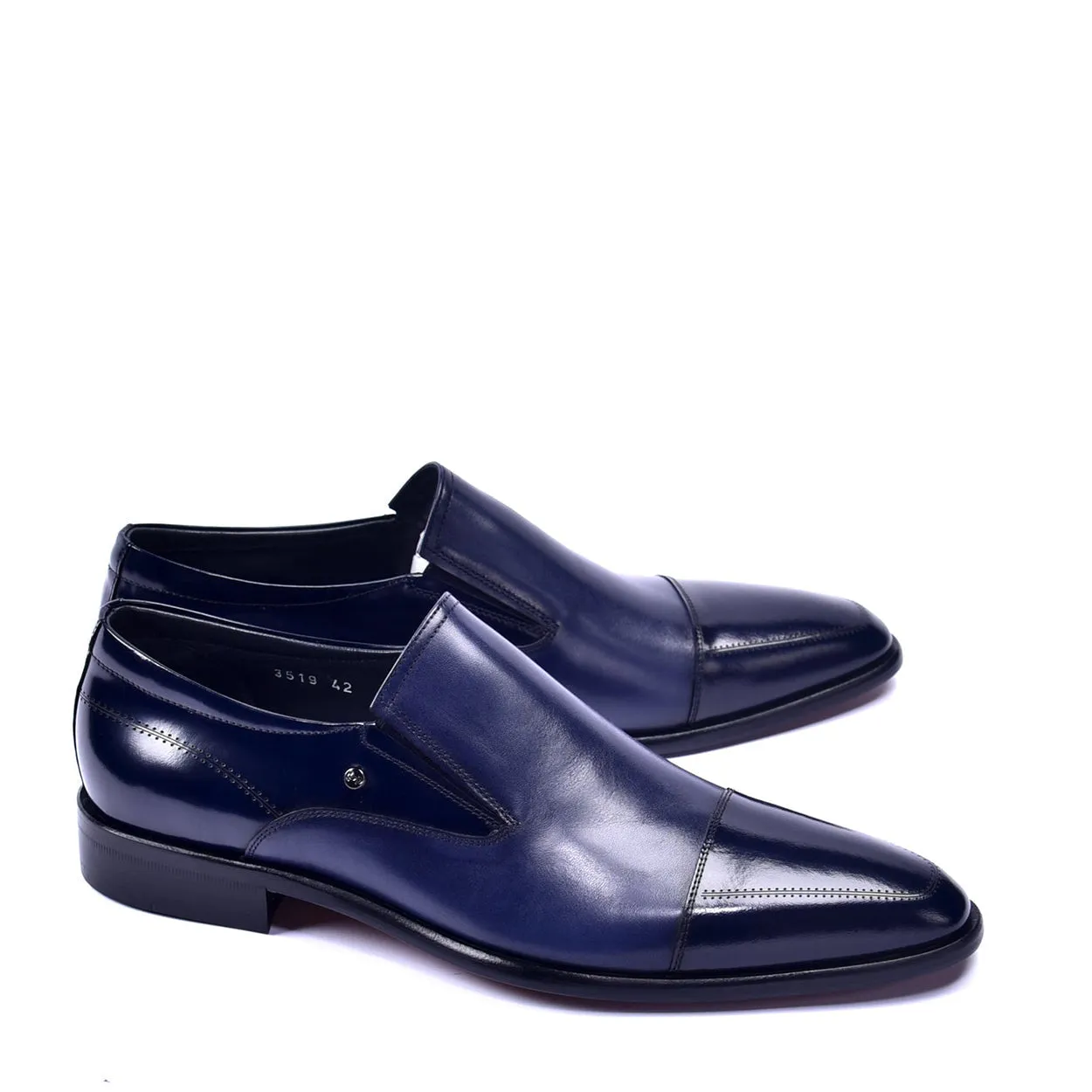 Corrente C1401 3519 Men's Shoes Navy Calf-Skin Cap toe Leather Loafers (CRT1307)