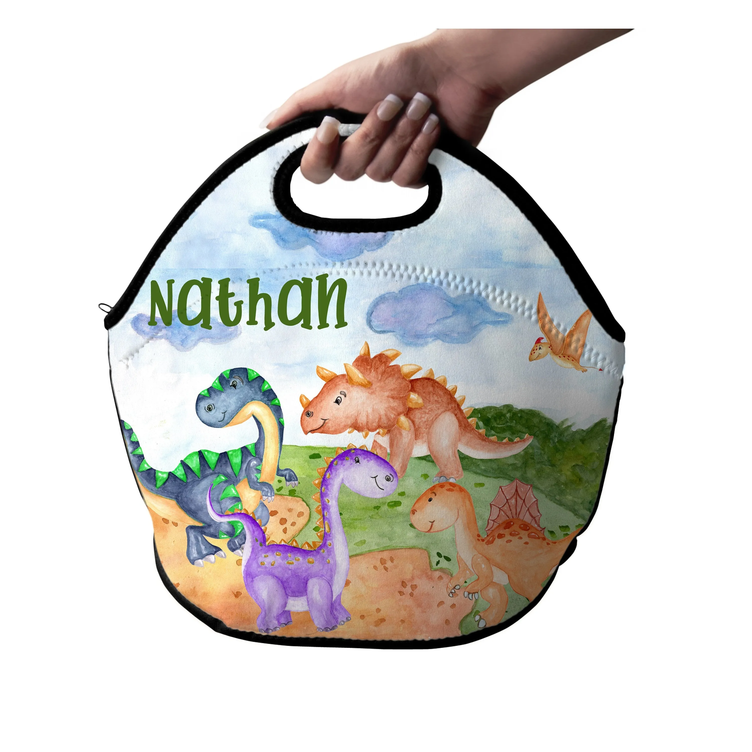 Dinosaur Lunch Bag, Boys Lunch Box, Personalized Tote, Kids Snack Bag, Double Sided