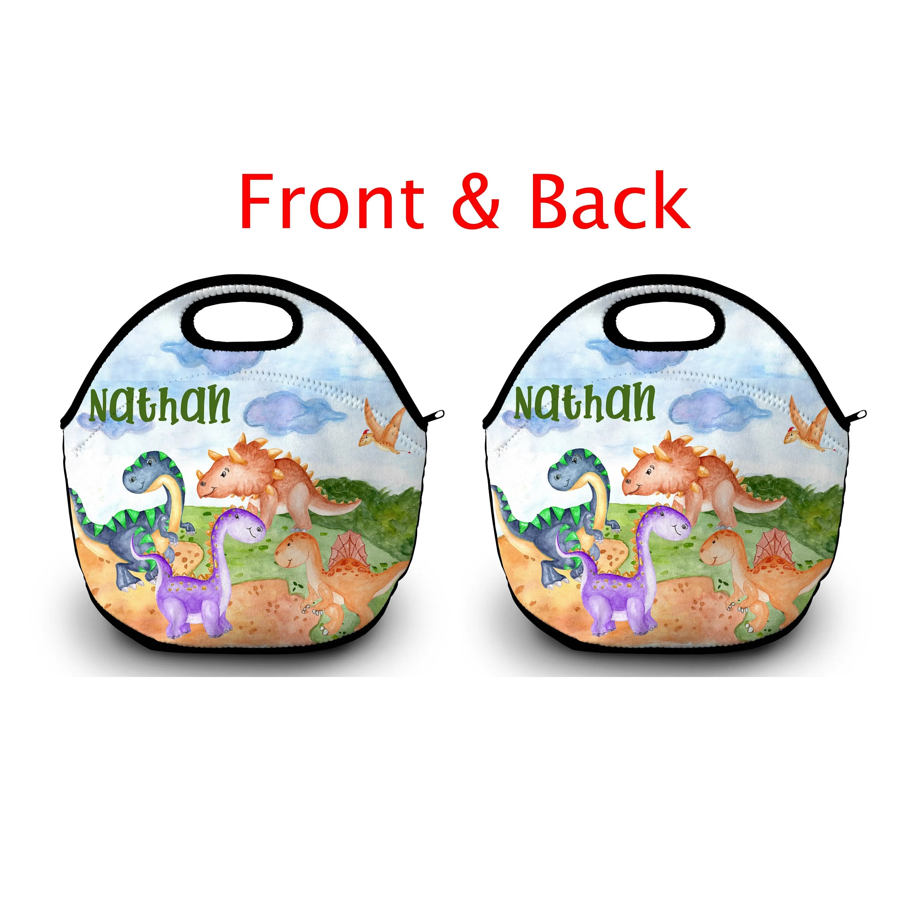 Dinosaur Lunch Bag, Boys Lunch Box, Personalized Tote, Kids Snack Bag, Double Sided