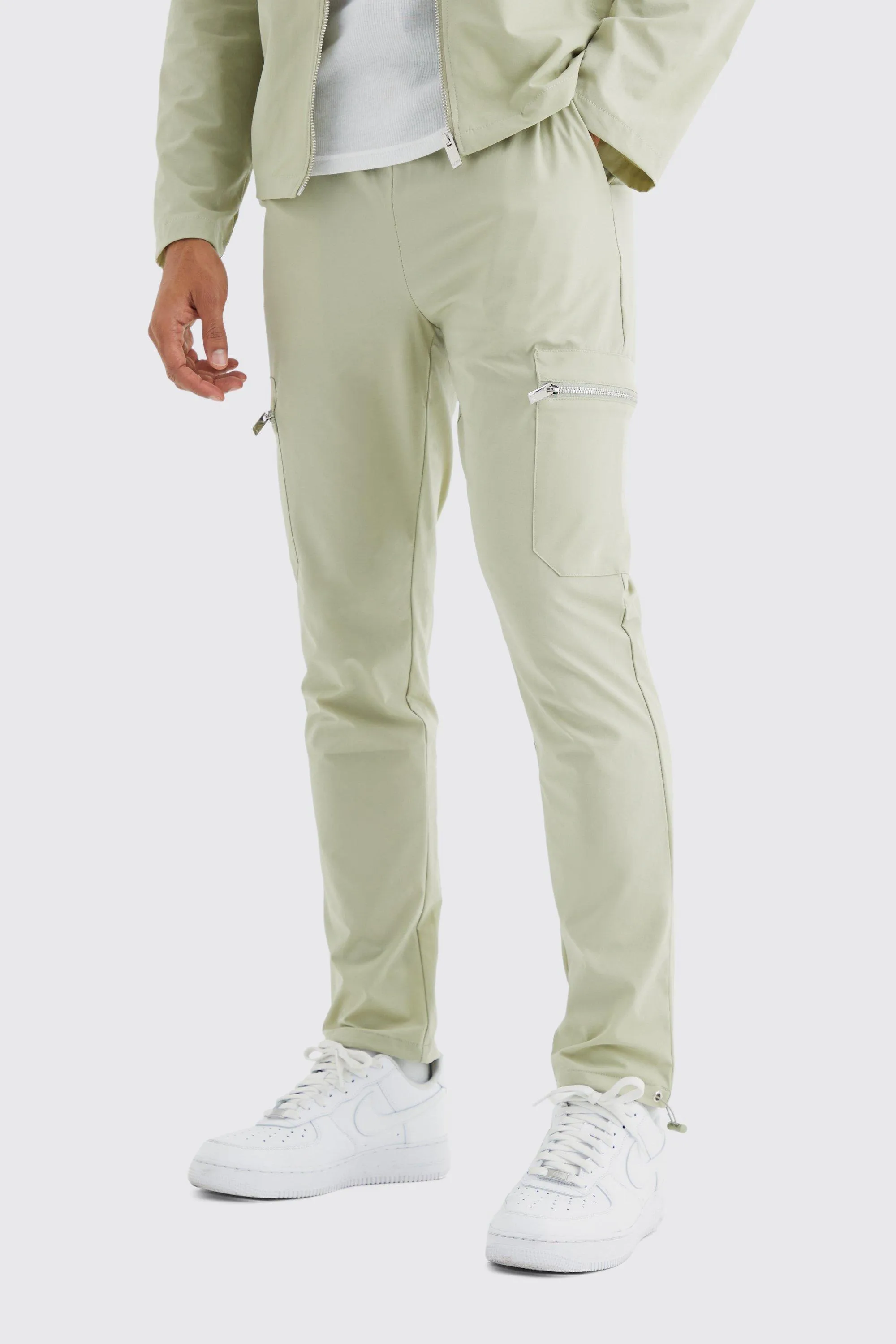 Elasticated Waist Slim Technical Stretch Cargo Pants