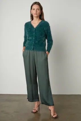 ELLE FEATHERED YARN CROPPED CARDIGAN IN FERN