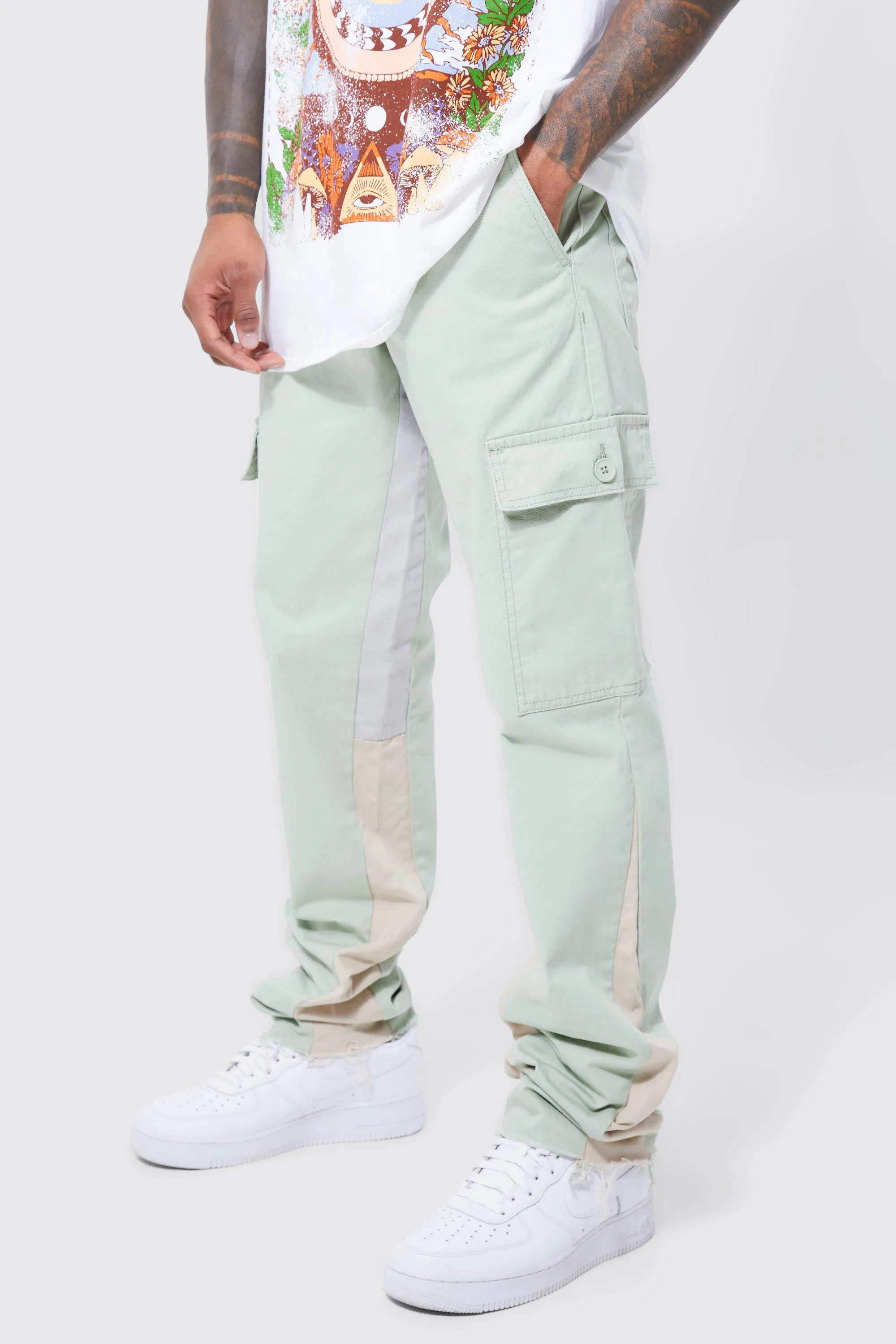 Fixed Waist Cargo Gusset Straight Leg Pants