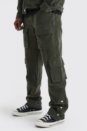 Fixed Waist Relaxed Multi Cargo Popper Hem Cord Pants