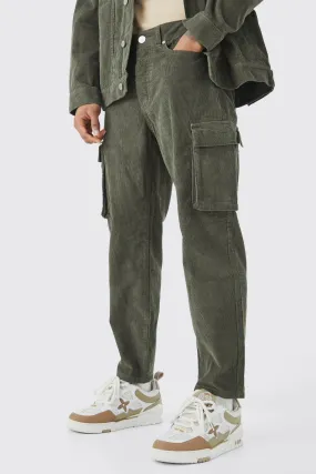 Fixed Waist Relaxed Tapered Cargo Cord Pants