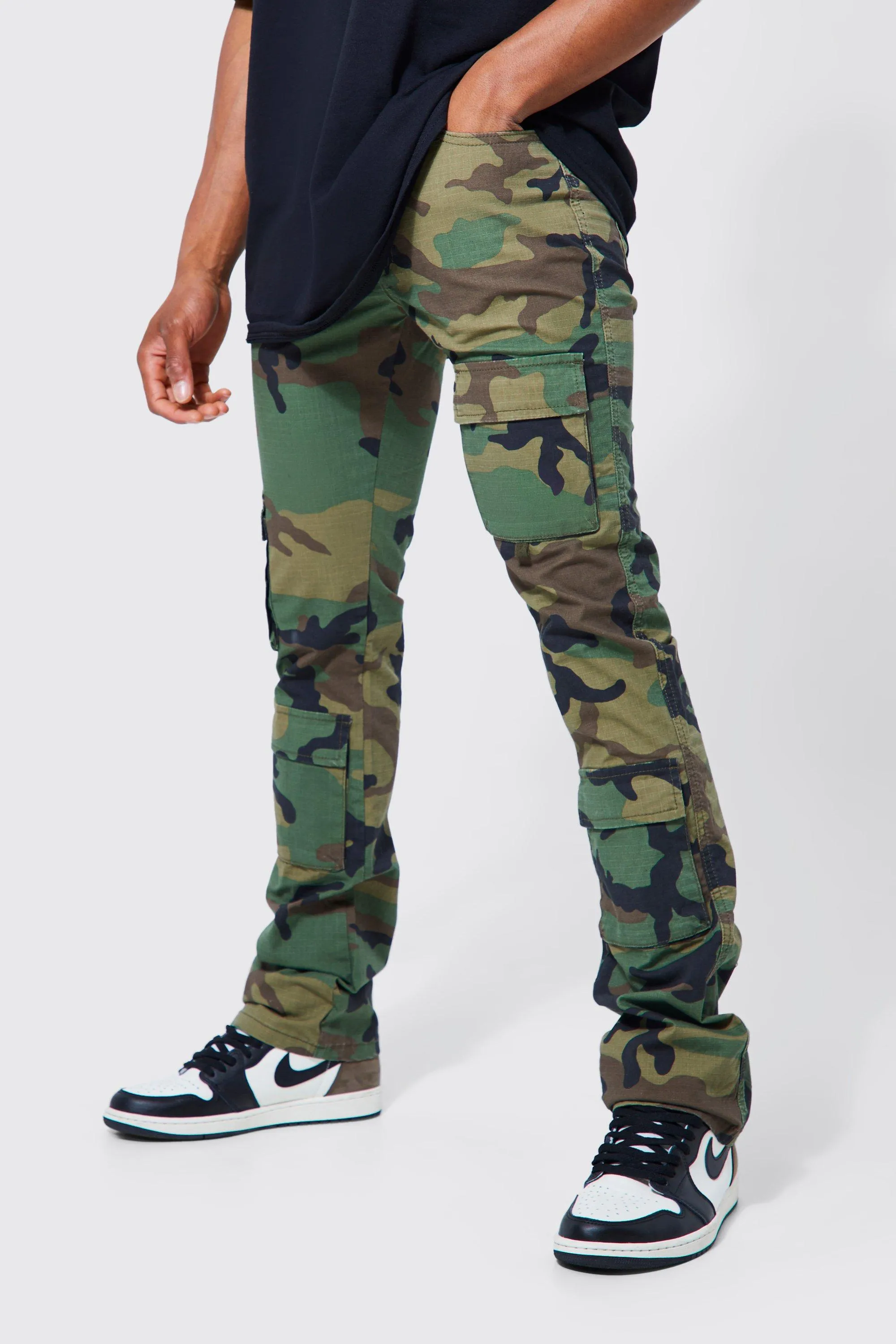 Fixed Waist Skinny Stacked Camo Cargo Pants