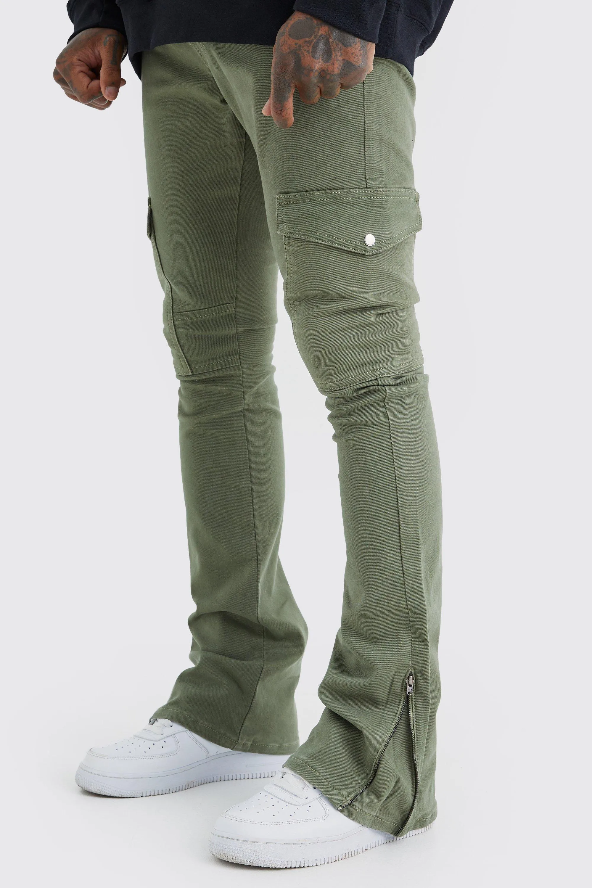 Fixed Waist Skinny Stacked Zip Gusset Cargo Pants