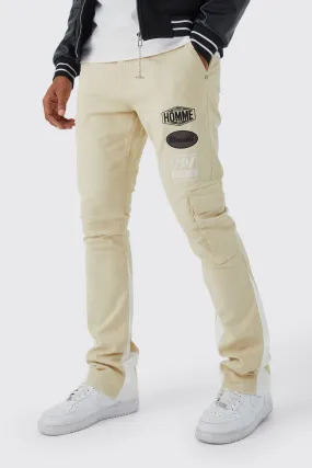 Fixed Waist Slim Flare Moto Badge Cargo Pants