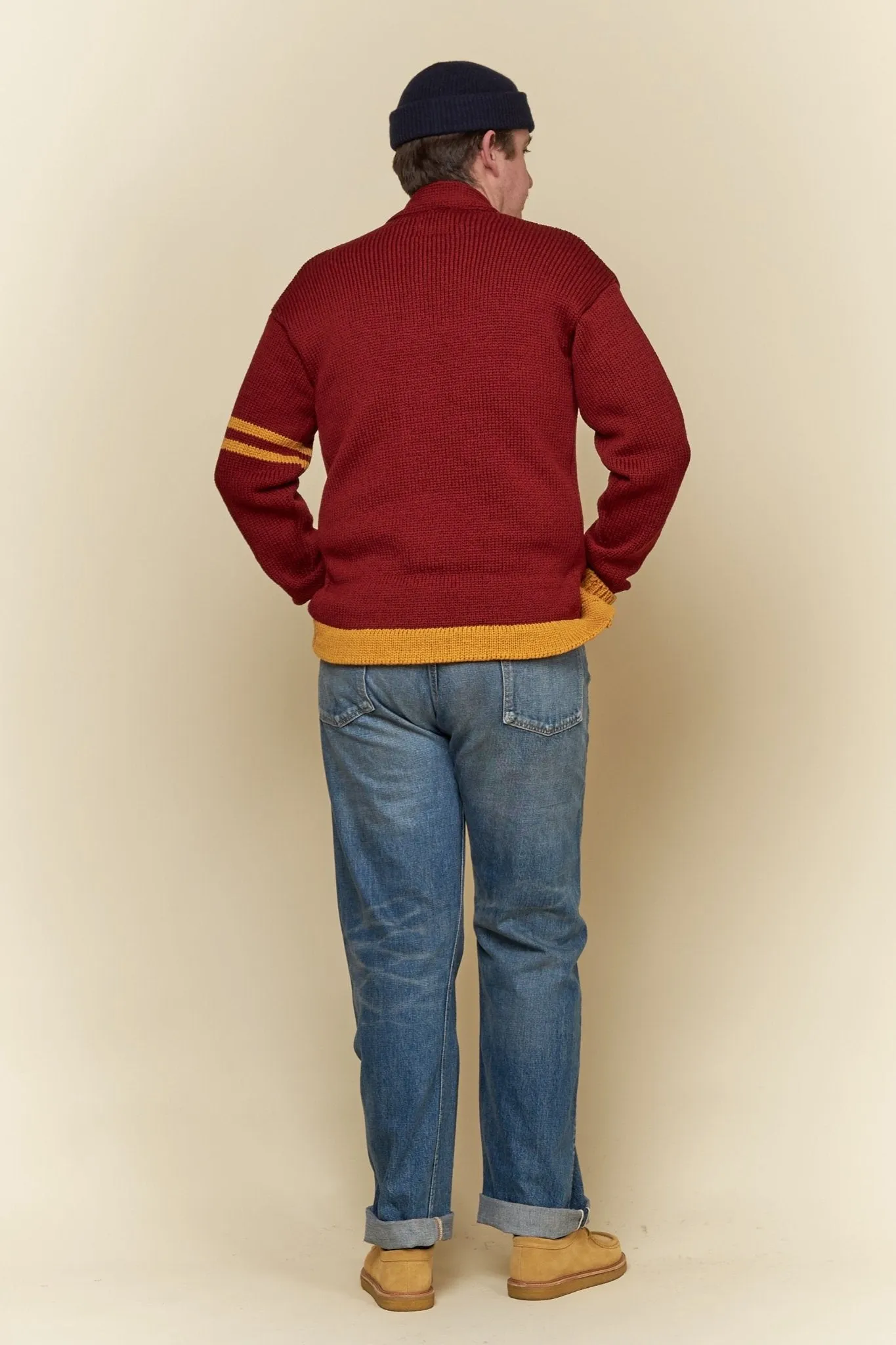 Fullcount Husk Wool Letterman Cardigan - Burgundy