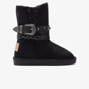 Girl's Black Buckle Australian Boots