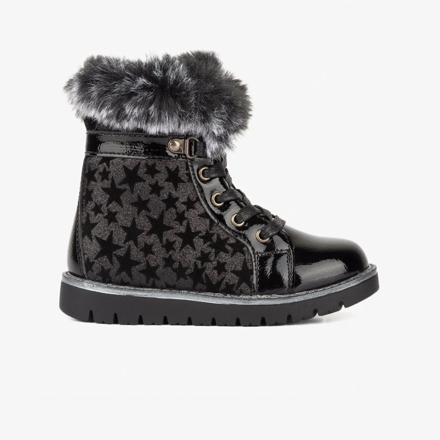 Girl's Black Glitter Star Boots