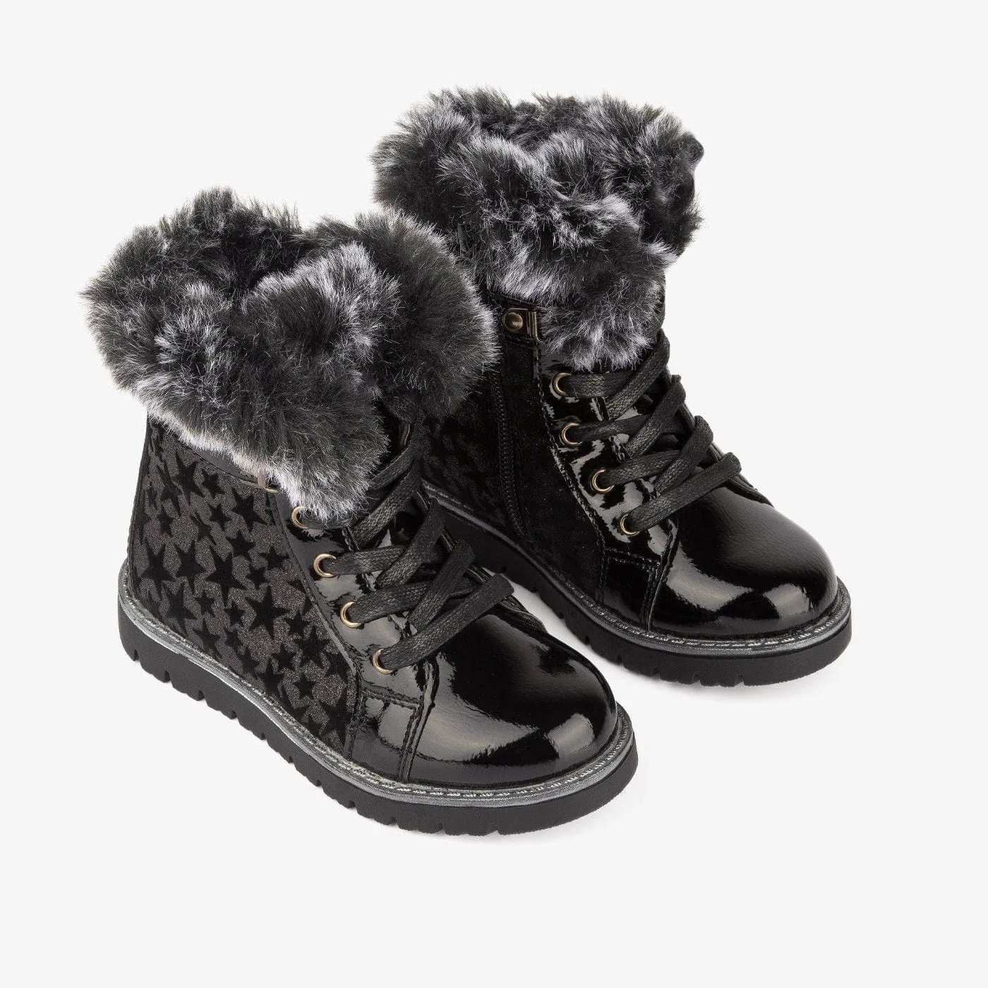 Girl's Black Glitter Star Boots